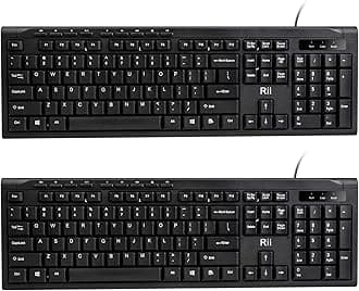Rii RK907 Ultra-Slim Compact USB Wired Keyboard for Mac and PC,Windows 10/8 / 7 / Vista/XP(Black) (2PCS)