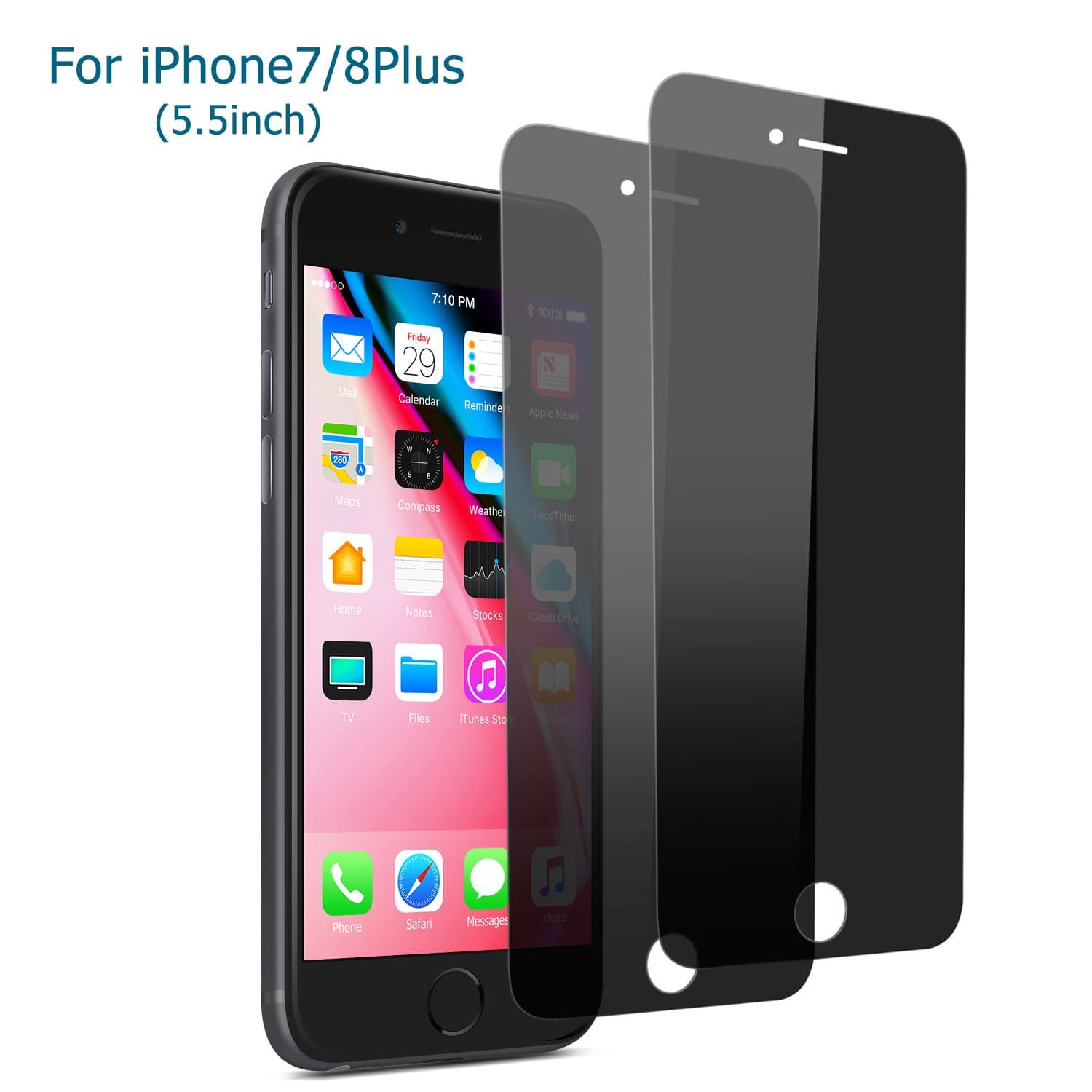 iPhone 7 Plus /8 Plus Privacy Screen Protector, Atill 2 Pack Anti-Spy Tempered Glass Screen Protector for Apple iPhone 7/8 Plus (Black, 2Pack)