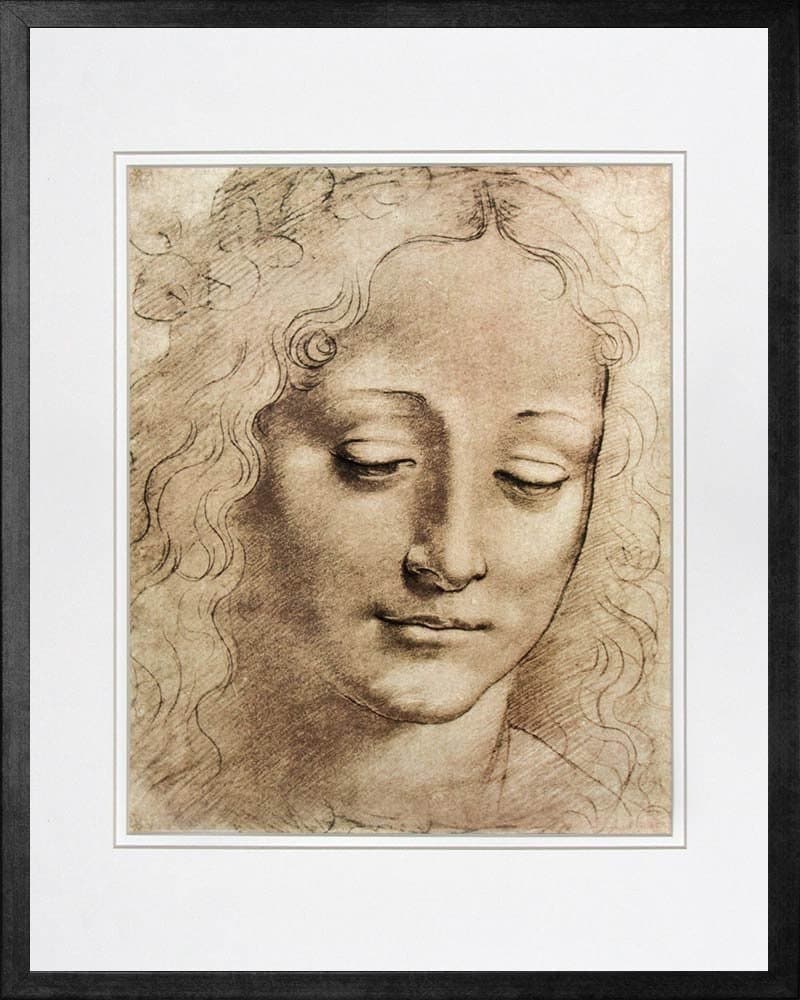 Head of a Young Girl by Leonardo Da Vinci Framed Art Print Poster Custom Made Real Wood Modern Charcoal Frame (17 1/8 x 21 1/8")