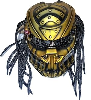 Motorcycle Helmet, Creative Predator Motorcycle Locomotive Full Face Helmet with Led Warning Lights and HD Anti-Fog Lenses for Outdoor Riding Or Club Parties, DOT Certified,Gold a,L