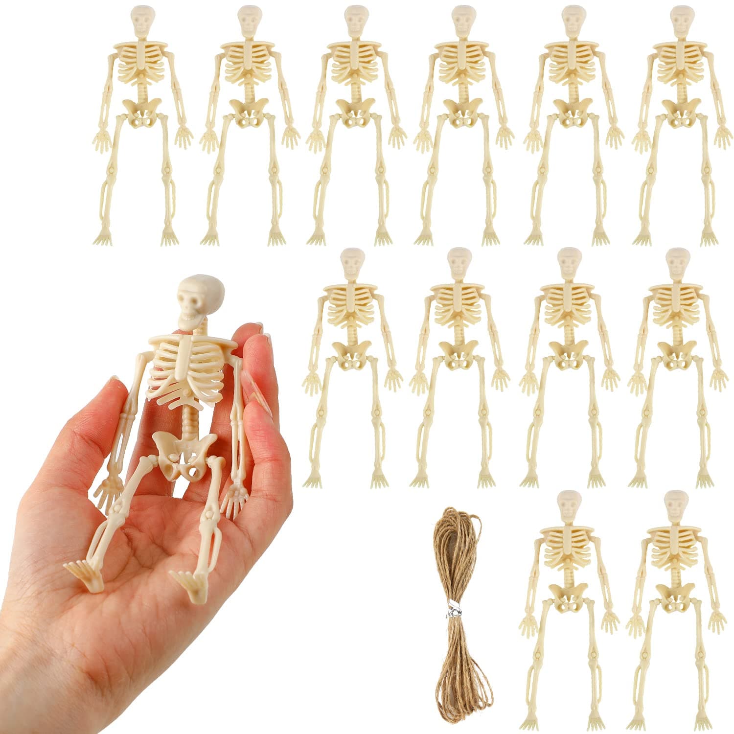 FINGOOO Mini Skeleton Figurines, 12Pcs 6 Inch Small Skeletons Halloween Decorations for Craft Haunted House Accessories Party Favors