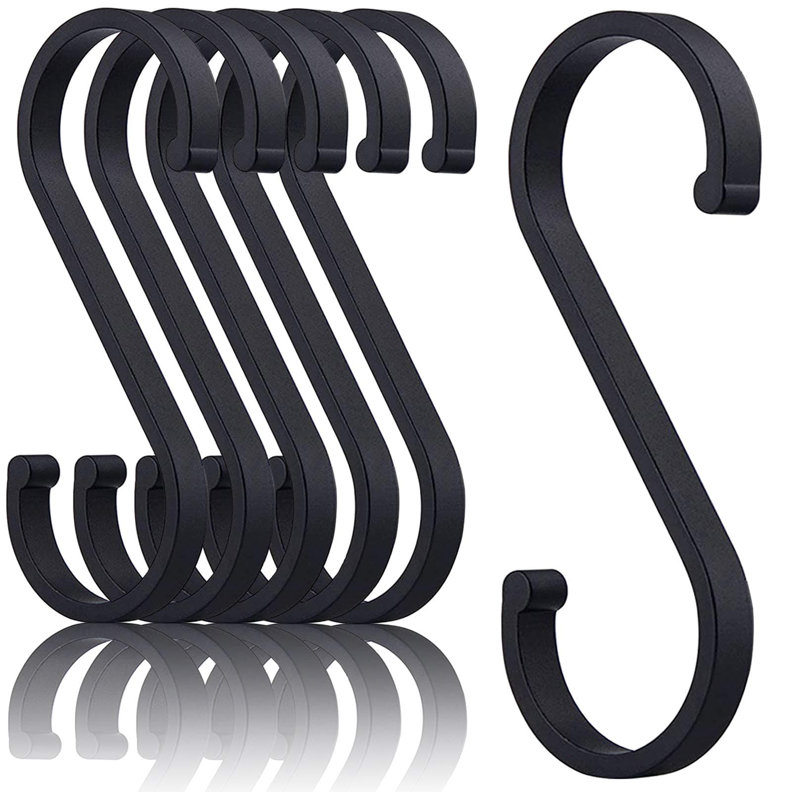 Aluminum S Hooks, Versatility S-Hooks Coffee Cup Hooks for Hanging Coffee Mugs, Kitchen Pot and Pans, Grill Utensils, Plants, 12 Pack Matte Finish Black