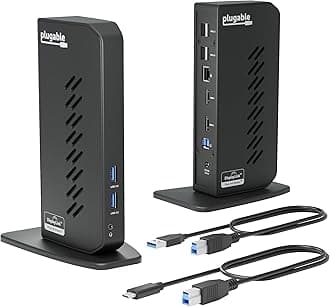 USB 3.0 and USB-C Universal Laptop Docking Station for Windows (Dual Video HDMI, Gigabit Ethernet, Audio, 6 USB Ports)