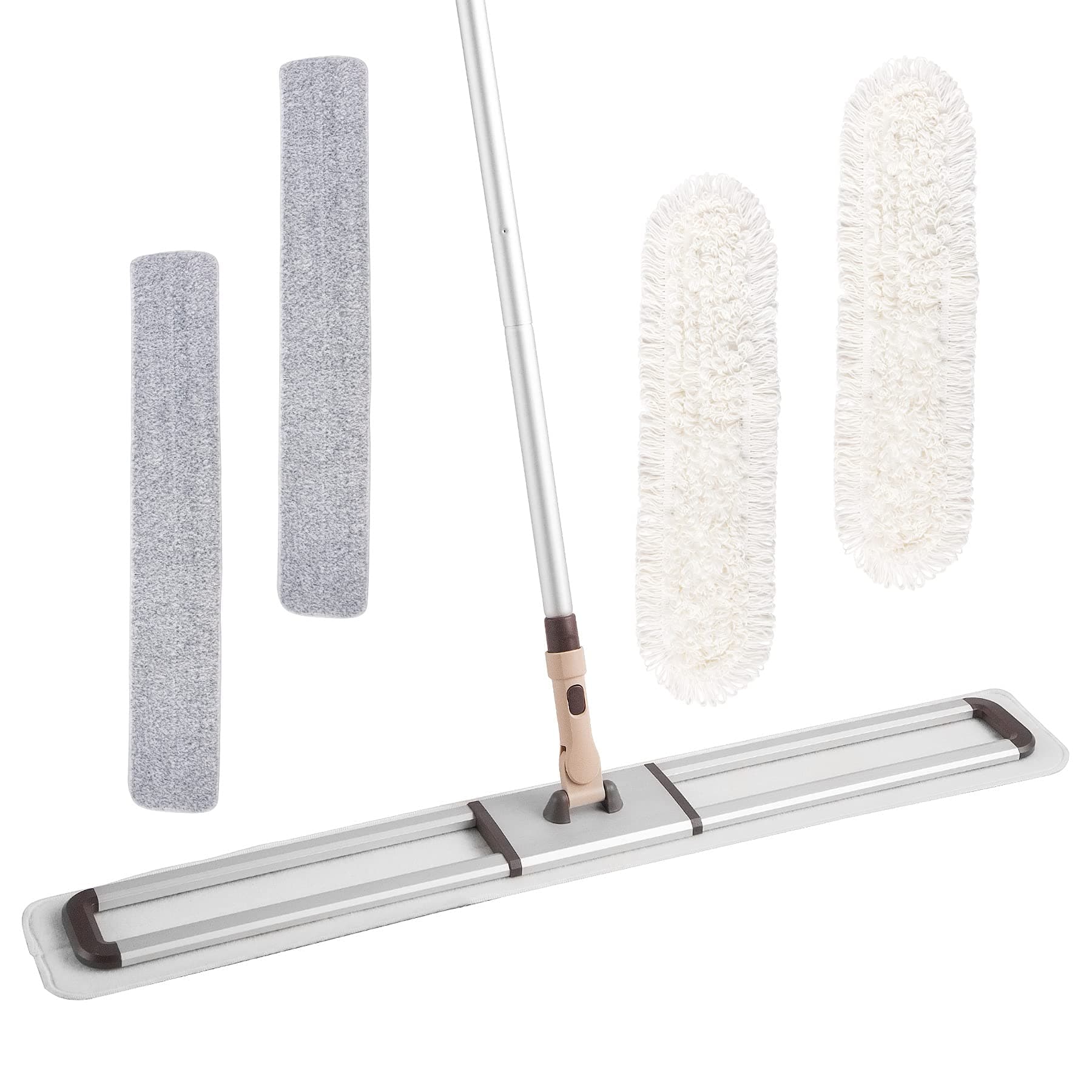 Eyliden Professional 36" Commercial Large Dust Mop | 2 Cotton Cloths & 2 Microfiber Pads, No Rust - Aluminum Head, 60" Telescopic Handle, Sweeper Broom Industrial Mops for Floor Cleaning (White, 36")