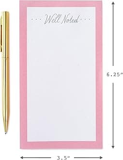 Hallmark Notepad Bundle with Pen, Pretty Pinks (3 Notepads in Assorted Sizes with Gold Pen)