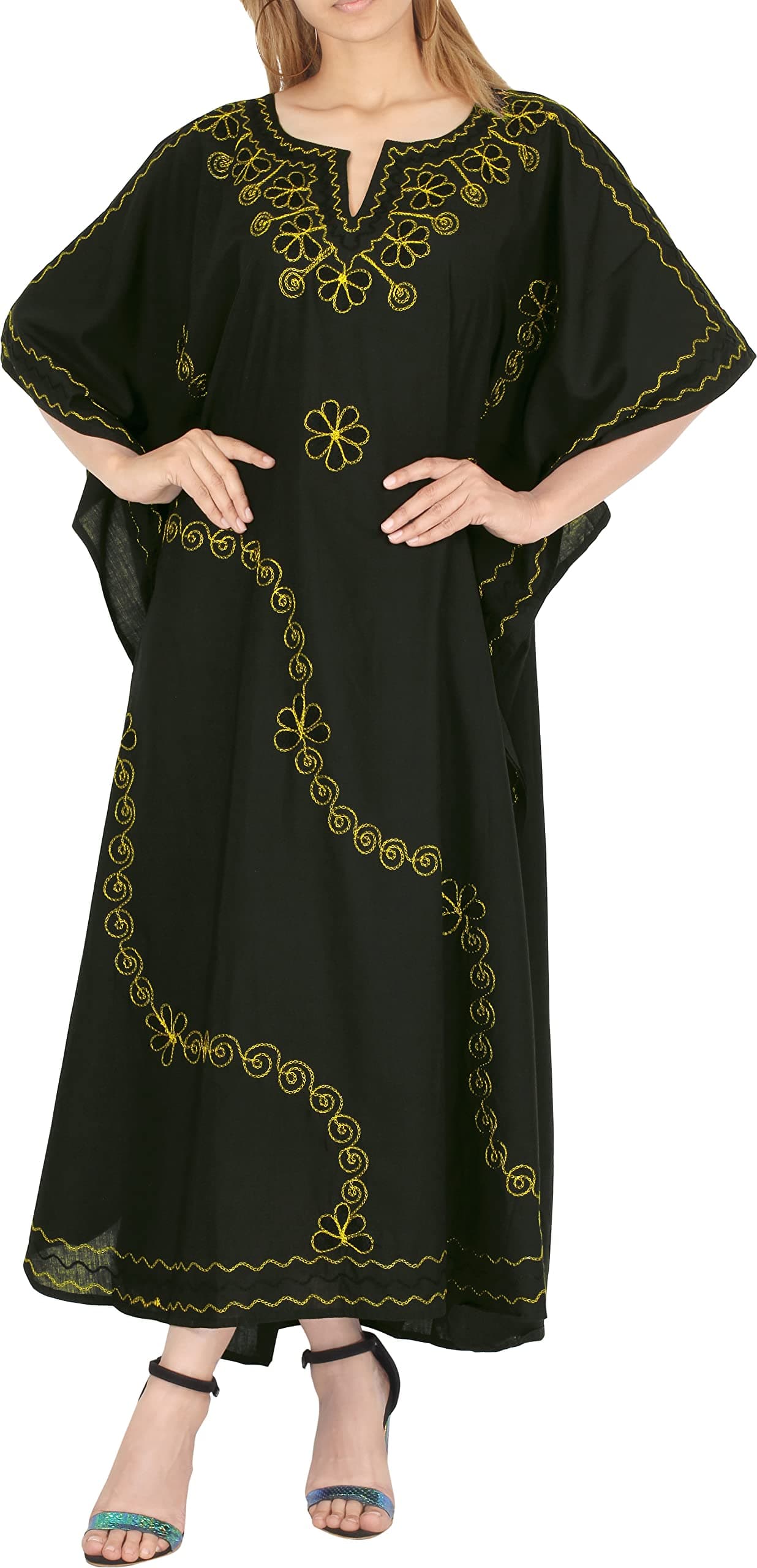 LA LEELA Women's Loungewear Relaxed Fit Caftan Long Robe Nightgown