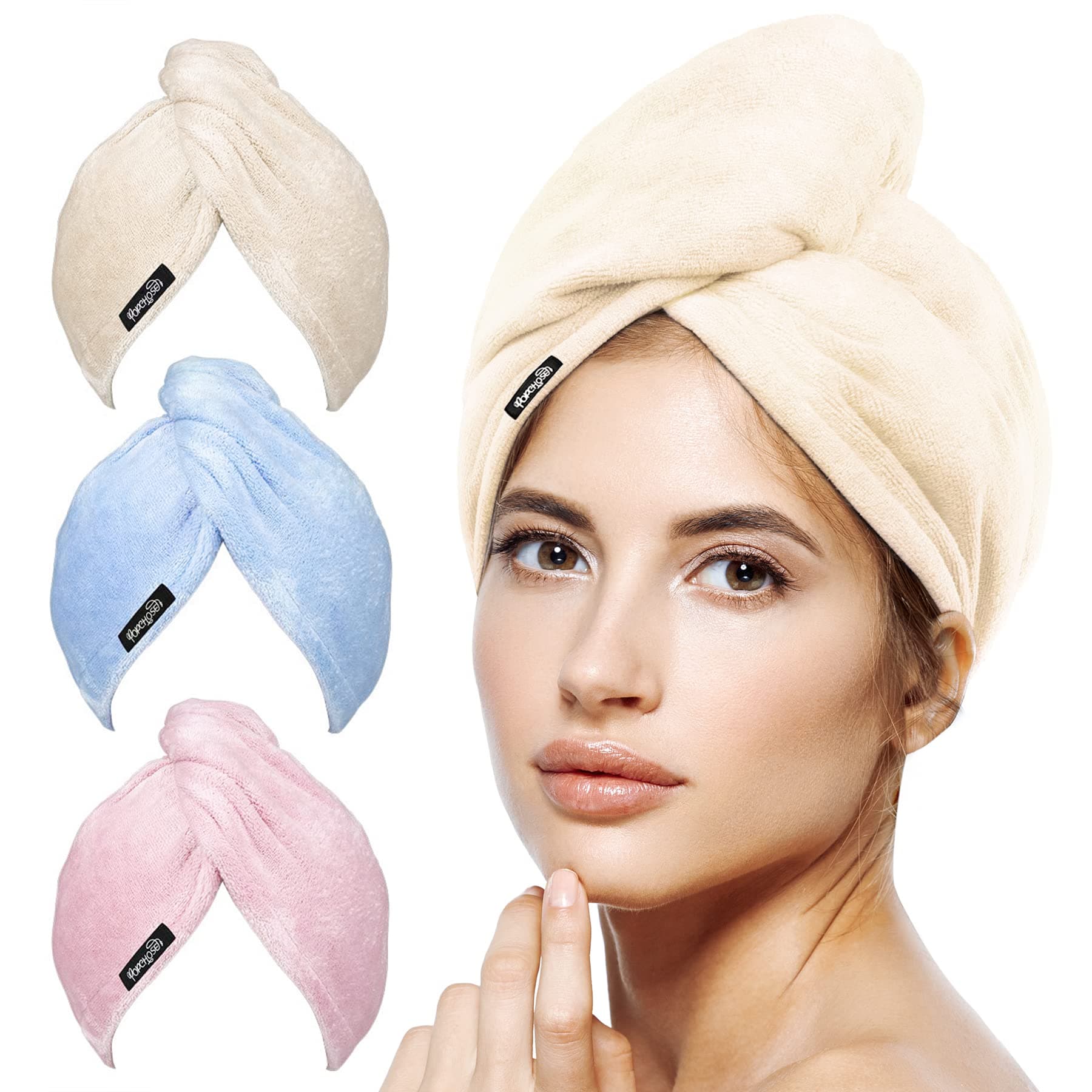 Microfiber Hair Towel Wrap POPCHOSE Ultra Absorbent, Fast Drying Hair Turban Soft, No Frizz Hair Wrap Towels for Women Wet Hair, Curly, Longer, Thicker Hair