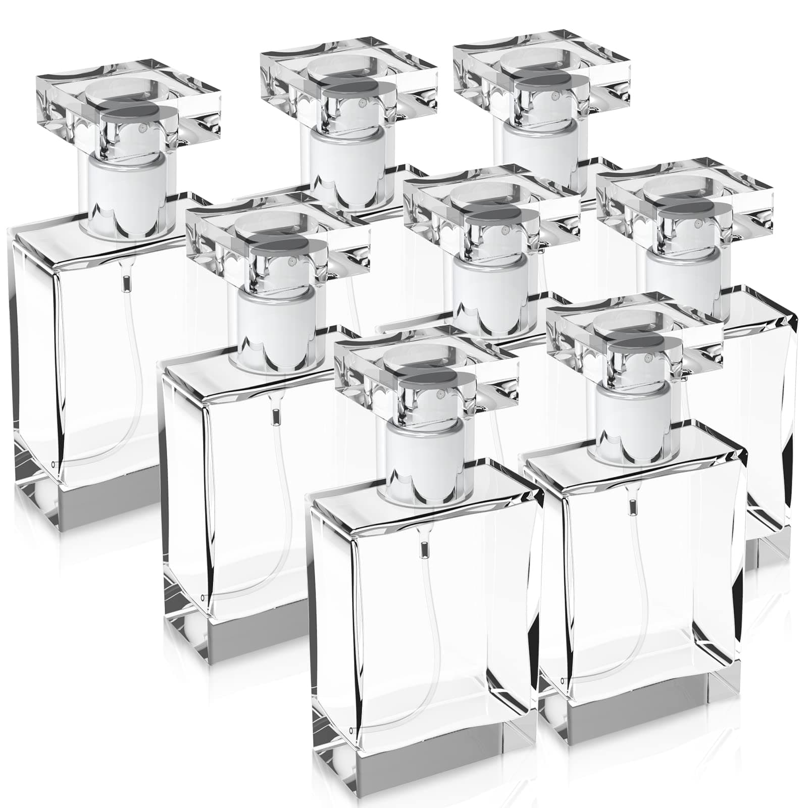 8 Pack 30ml / 1 oz. Clear Refillable Perfume Bottle, Portable Square Empty Glass Perfume Atomizer Bottle with Spray Applicator
