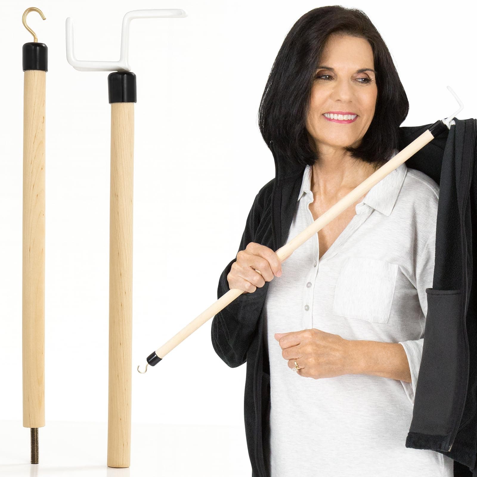 Vive Dressing Stick for Elderly (27”) - with Zipper Puller & Sock Remover Tool - Aid for Pants - Accessories for Daily Living, Assistant Device No Bending for Seniors - After Shoulder Surgery Helper