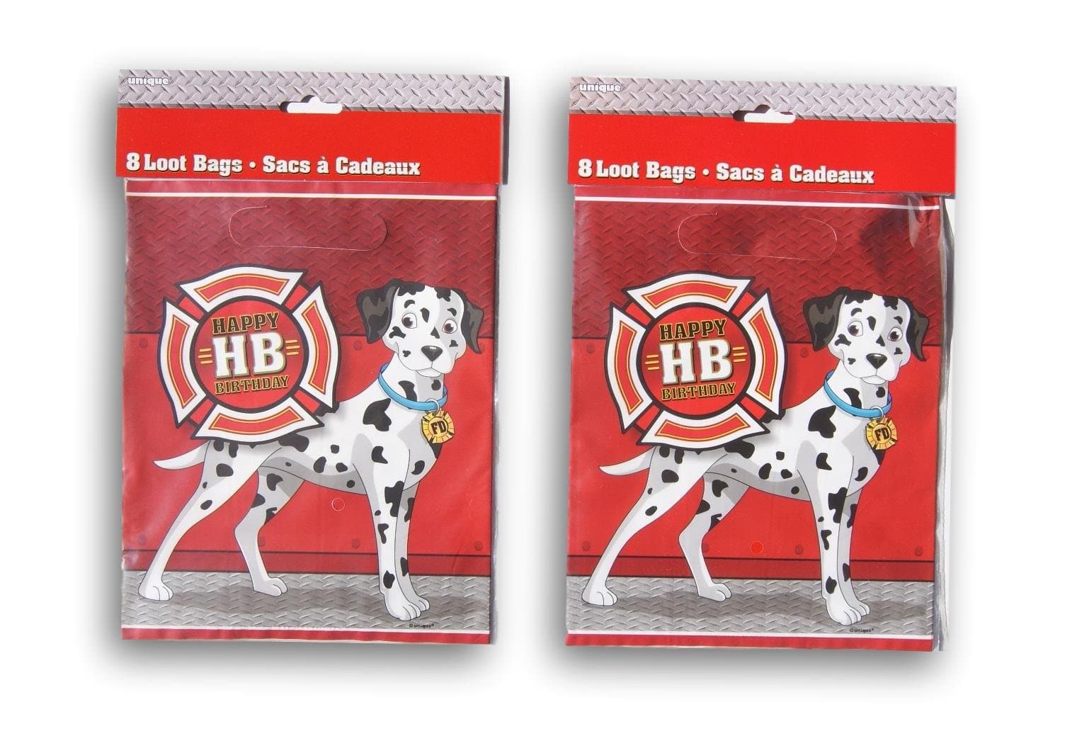 Fire Truck Dalmatian Dog Party Favor Loot Bags - 16 Count