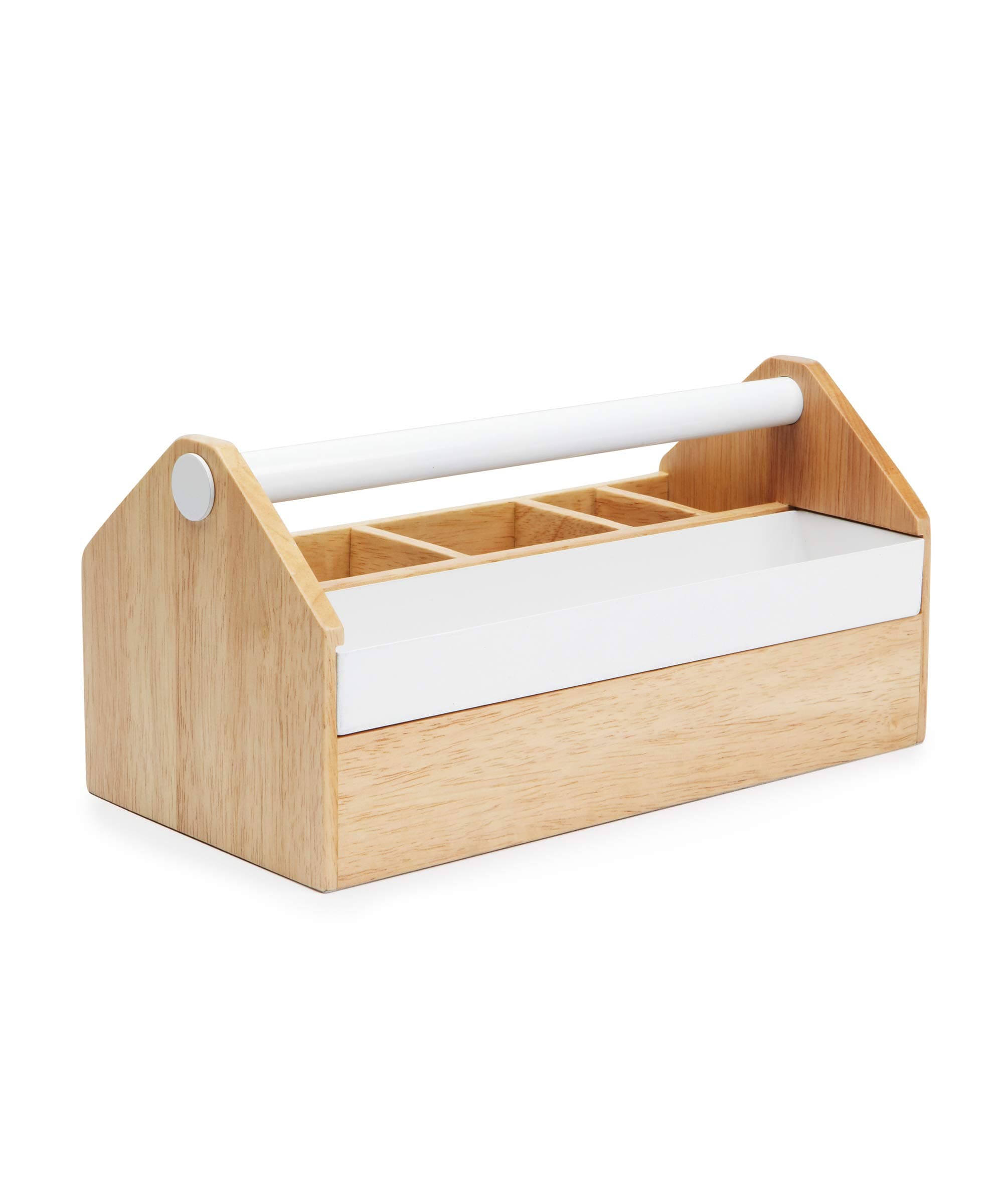 Umbra Toto Storage Box (Long), Perfect for Organizing Makeup, Brushes, Jewelry, Stationery, and More, Birch Wood Metal Finish, Natural/White