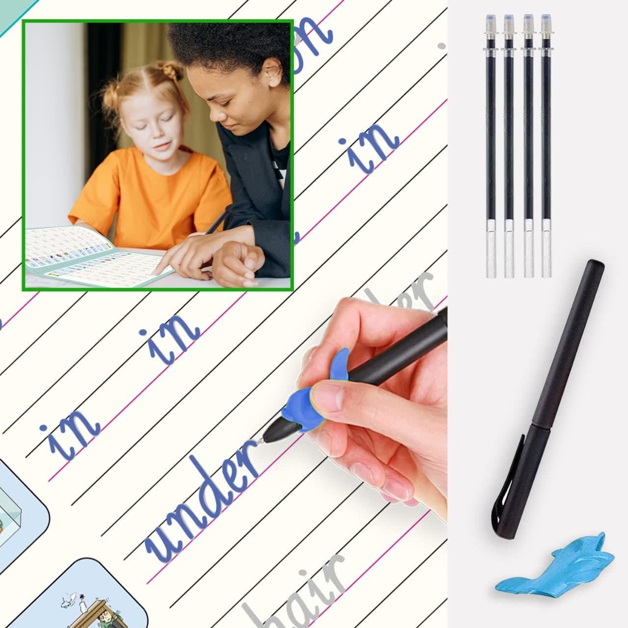 Large Magic Copybook for Kids Reusable handwriting tracing book cursive for toddlers English trace pencil control for Preschool & Early Education Level 1 & 2 (A4)