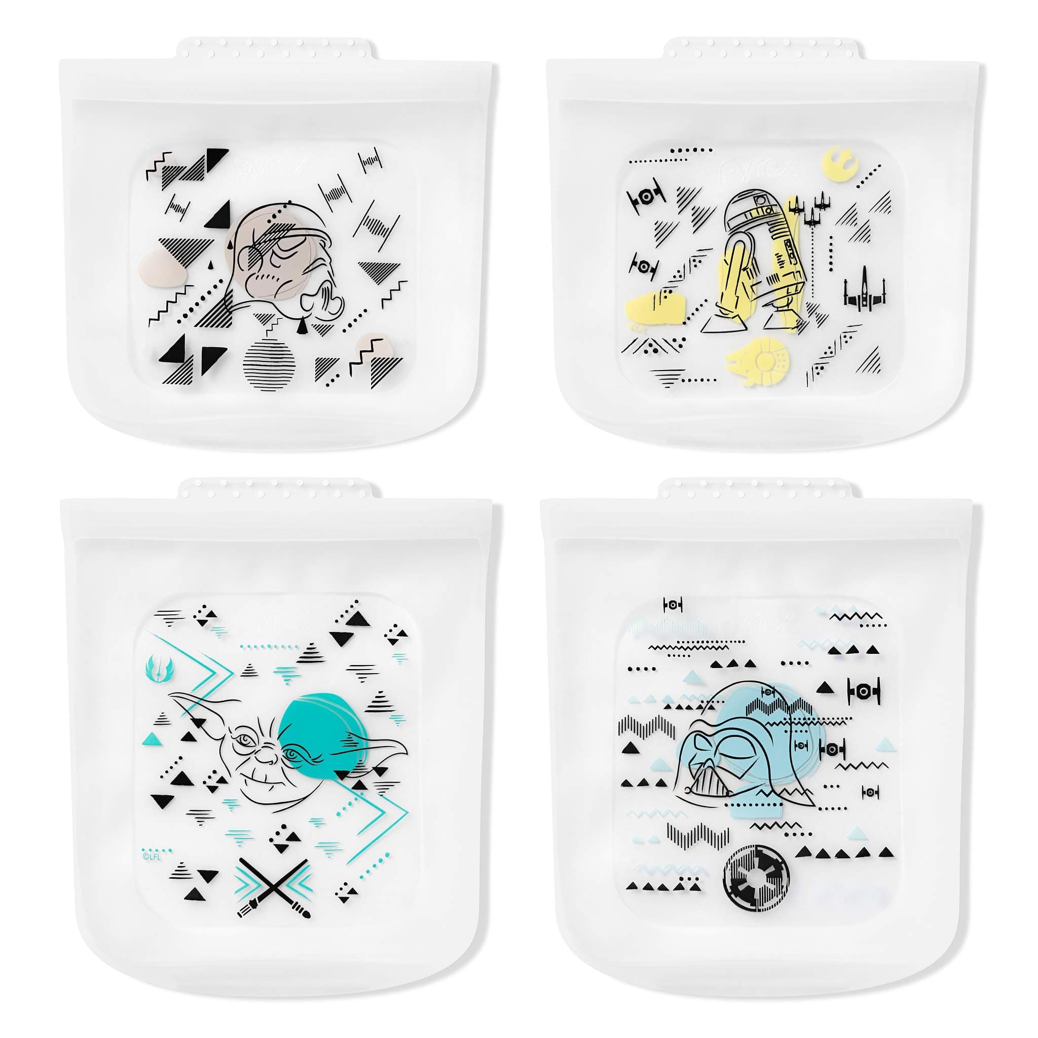 Platinum Silicone 4-Pc Storage Set, 2 Reusable Sandwich Bags, 2 Reusable Half-Gallon Freezer Bags, Non-Toxic, BPA-Free, Airtight & Leak-Proof, Microwave, Freezer Safe, Star Wars