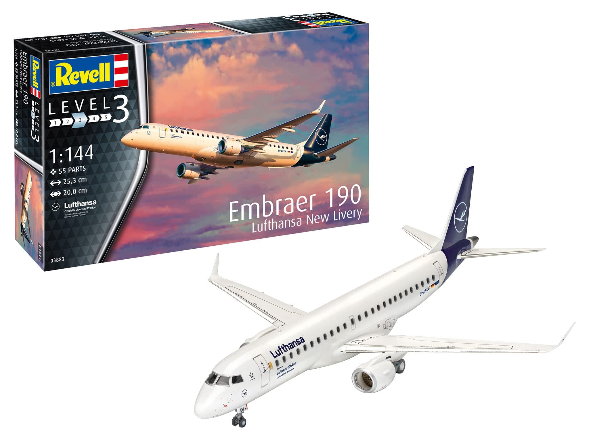 Revell 03883 Embraer 190 "Lufthansa New Livery 1:144 Scale Unbuilt/Unpainted Plastic Model Kit