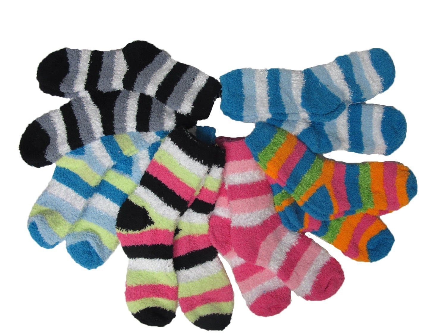 Soft Fuzzy Slipper Socks, Striped 12 Pairs, Size: 9-11
