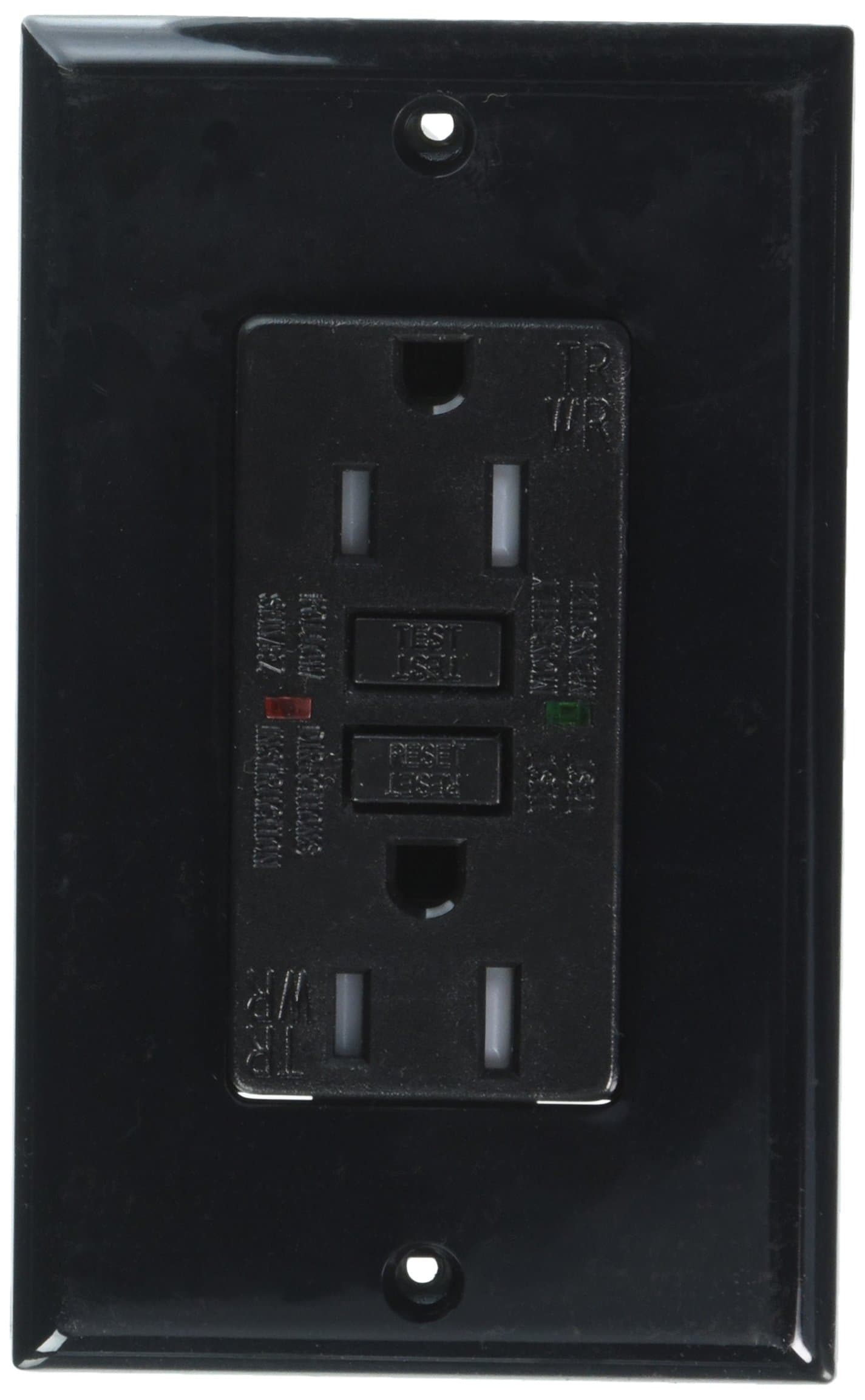 Royal Pacific 9217BK GFCI Tamper And Weather Resistant 15 Amp Ground Fault Circuit Interrupter, Black With Green LED Indicator Light