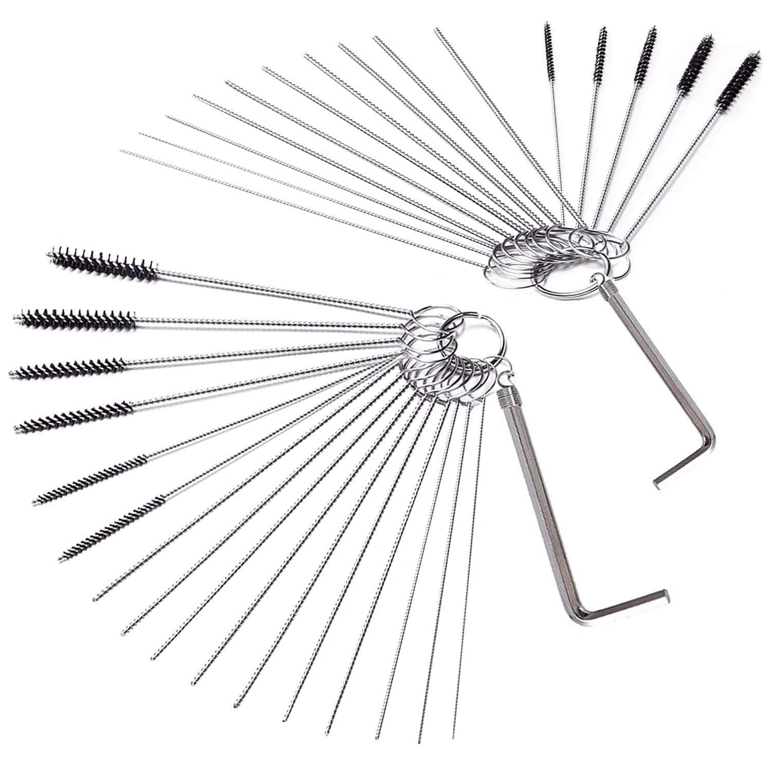 Carburetor Carbon Dirt Jet Cleaner Tool Kit 18 Cleaning Needles with 12 Brush and 2 Throttle Wrench