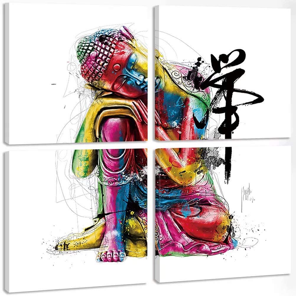 TONZOM GICLEE Printing Large Canvas Oil Paintings,12x12inch 4 Pcs Modern Style Colorful Buddha Canvas Prints Wall Art Painting for Kitchen,Living Room