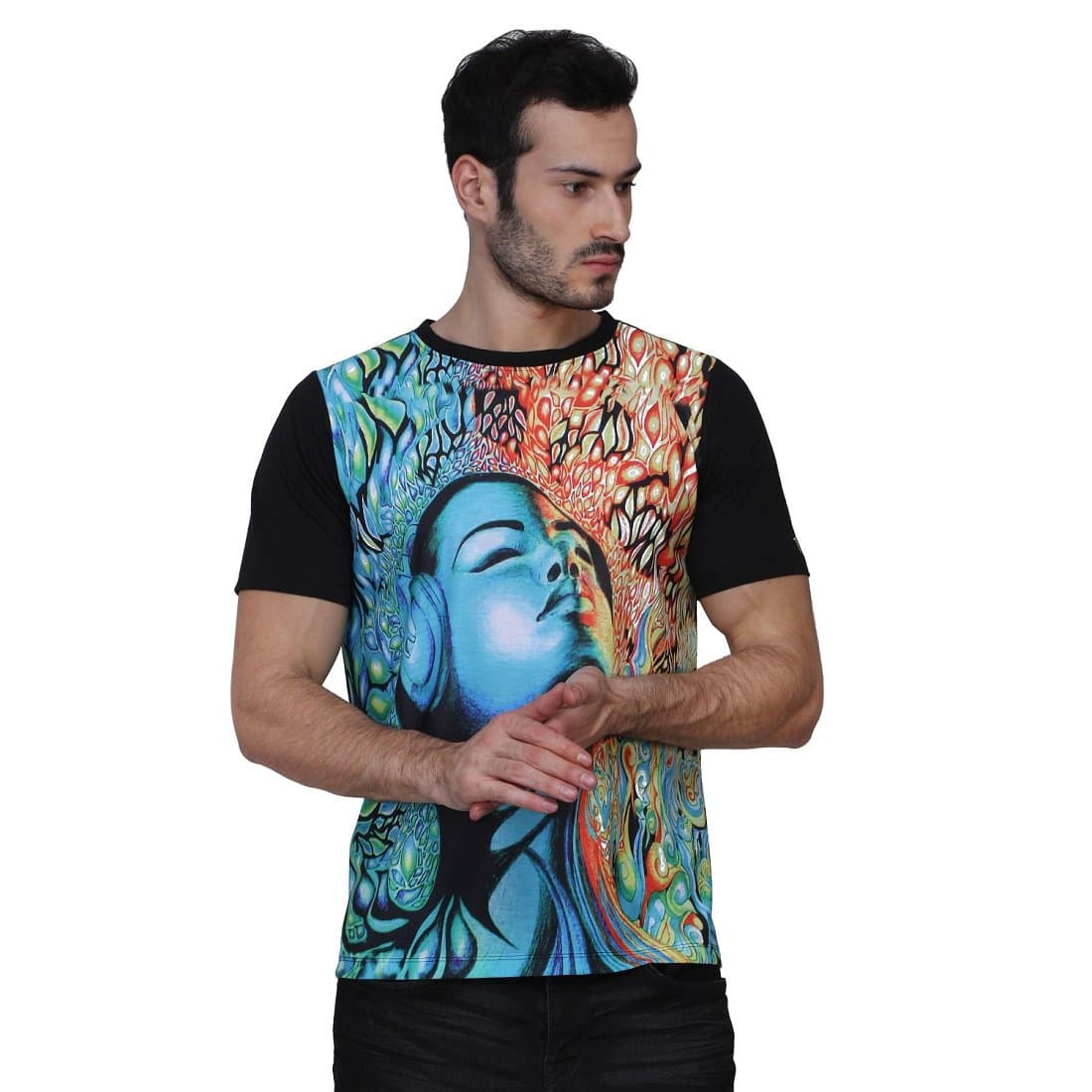 Limited Edition Multi Color | Digital Printing | UV Glow Music-Intervention | Round Neck | Hippie Style | T-Shirt for Men & Women