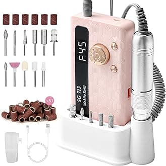 Electric Nail File Professional Kit - 45000RPM Portable Nail Drill Electric File with 11 Bits & Base丨LED Screen丨Ultra-Silent, Rechargeable Nail Drills Machine for Acrylic Nails Gel Polishing (Pink)