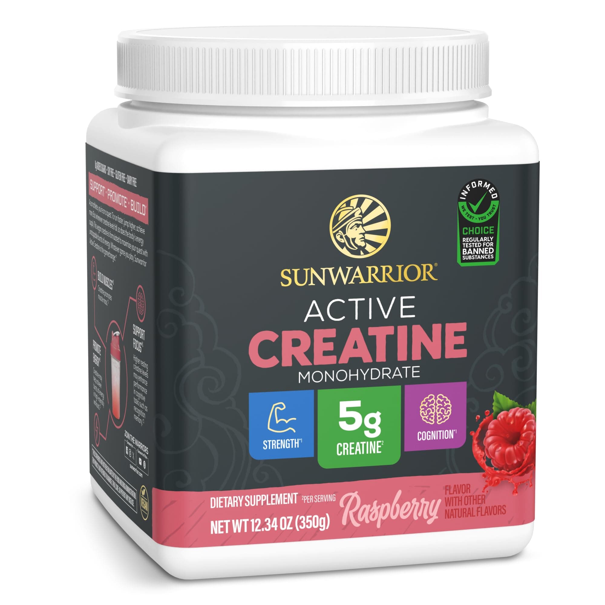 Creatine Monohydrate Powder | Muscle Building Strength Training Pre Workout & Recovery | Vegan & Keto Friendly Micronized & Easily Mixes 350g Tub (50 Servings) Raspberry Active Creatine