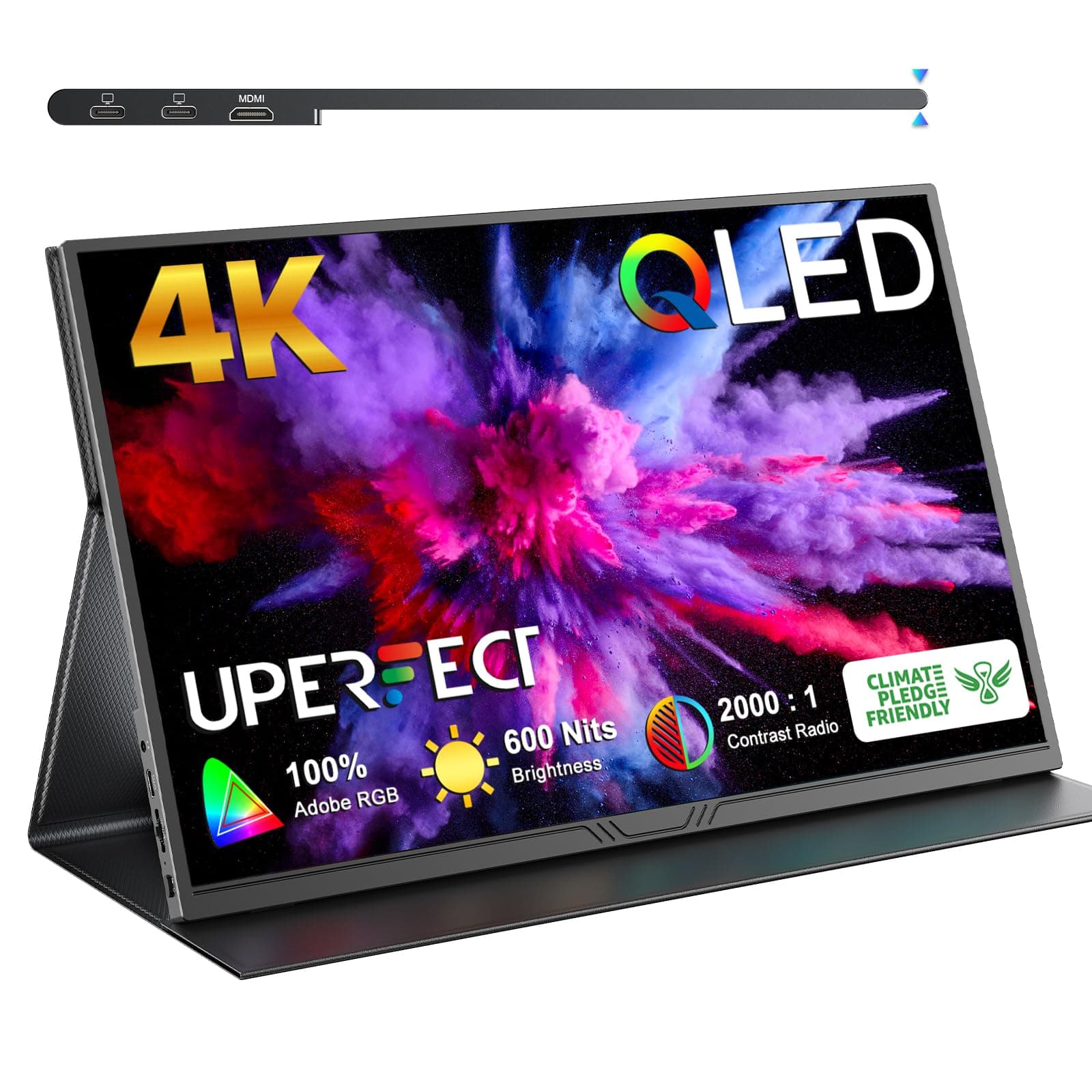 UPERFECT True 4K Portable Monitor, [New Version] 15.6'' UHD IPS 3840x2160 USB C, Unique Arch Metal Frame,100% Adobe RGB 600 Nits Brightness, HDR FreeSync Speaker HDMI Type-C OTG w/Smart Case