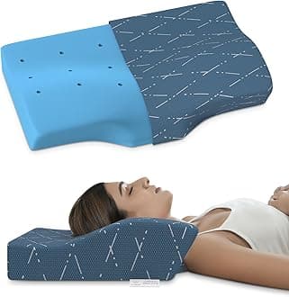 MY ARMOR Cervical Pillow for Neck Pain and Shoulder Pain, Spondylitis Neck, Orthopedic Memory Foam Contour Pillow, Dual Height Options, with Washable Blue Checks Cover - Pack of 1