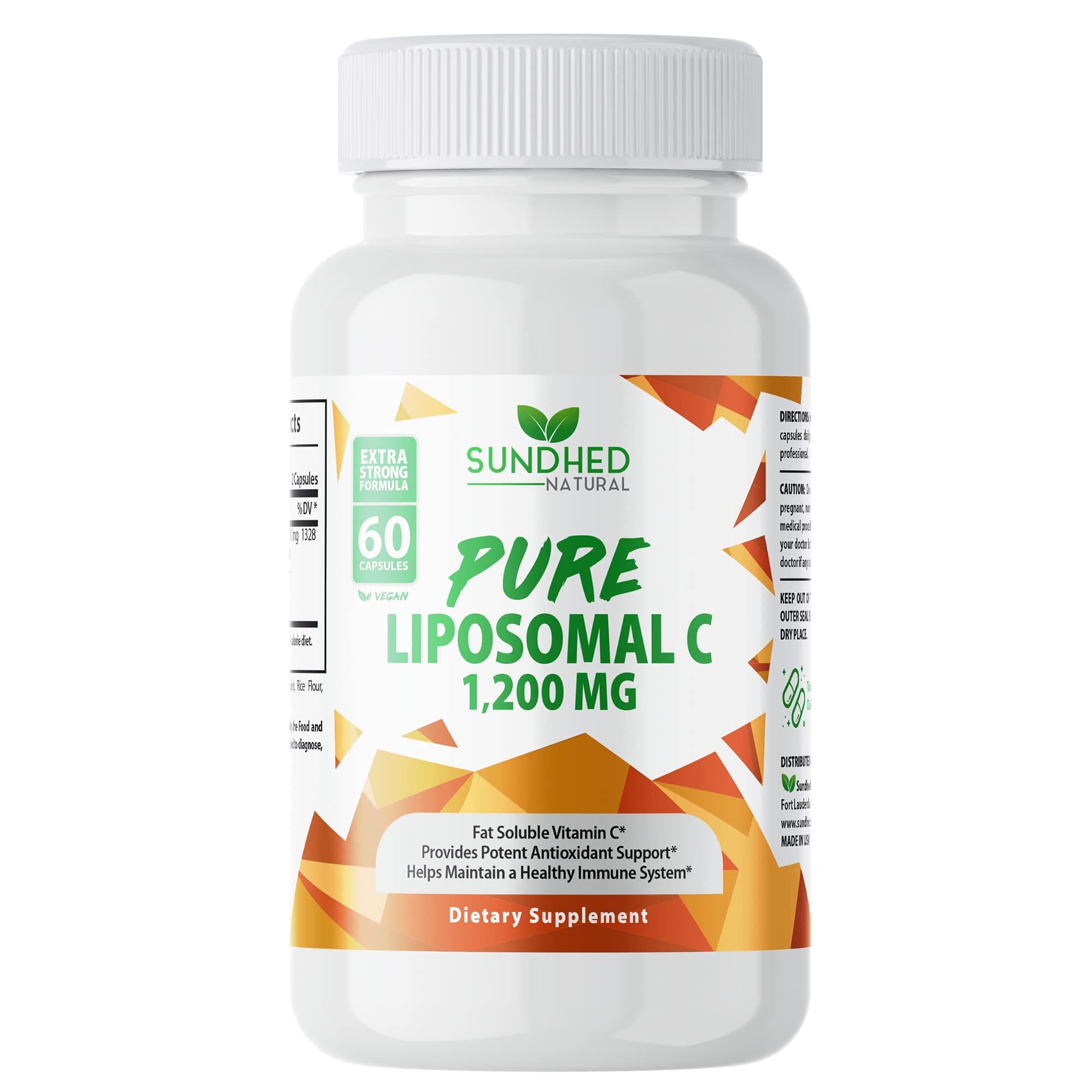 Pure Liposomal Vitamin C - 1200mg Immune System & Collagen Health Booster, Helps Anti Aging Skin Vitamins, Sodium Ascorbate, Sunflower Lecithin, Lypo Spheric - 60 Capsules