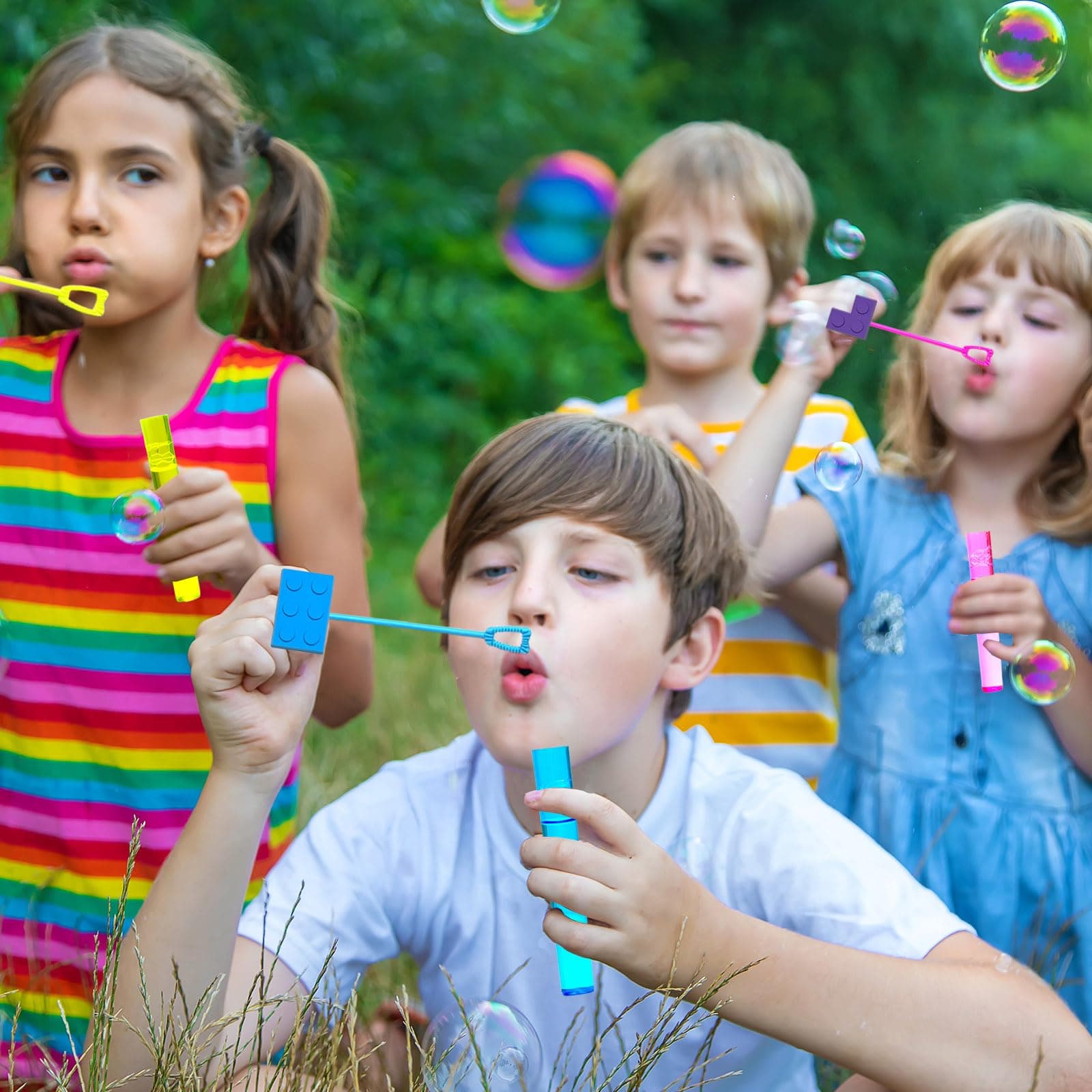 Building Blocks Party Favors,24Pcs Building Blocks Bubble Wands for Kids,Cute Bubble Wand for Birthday Party Supplies,Classroom Prizes Pinata Goodie Bag Stuffers Gifts