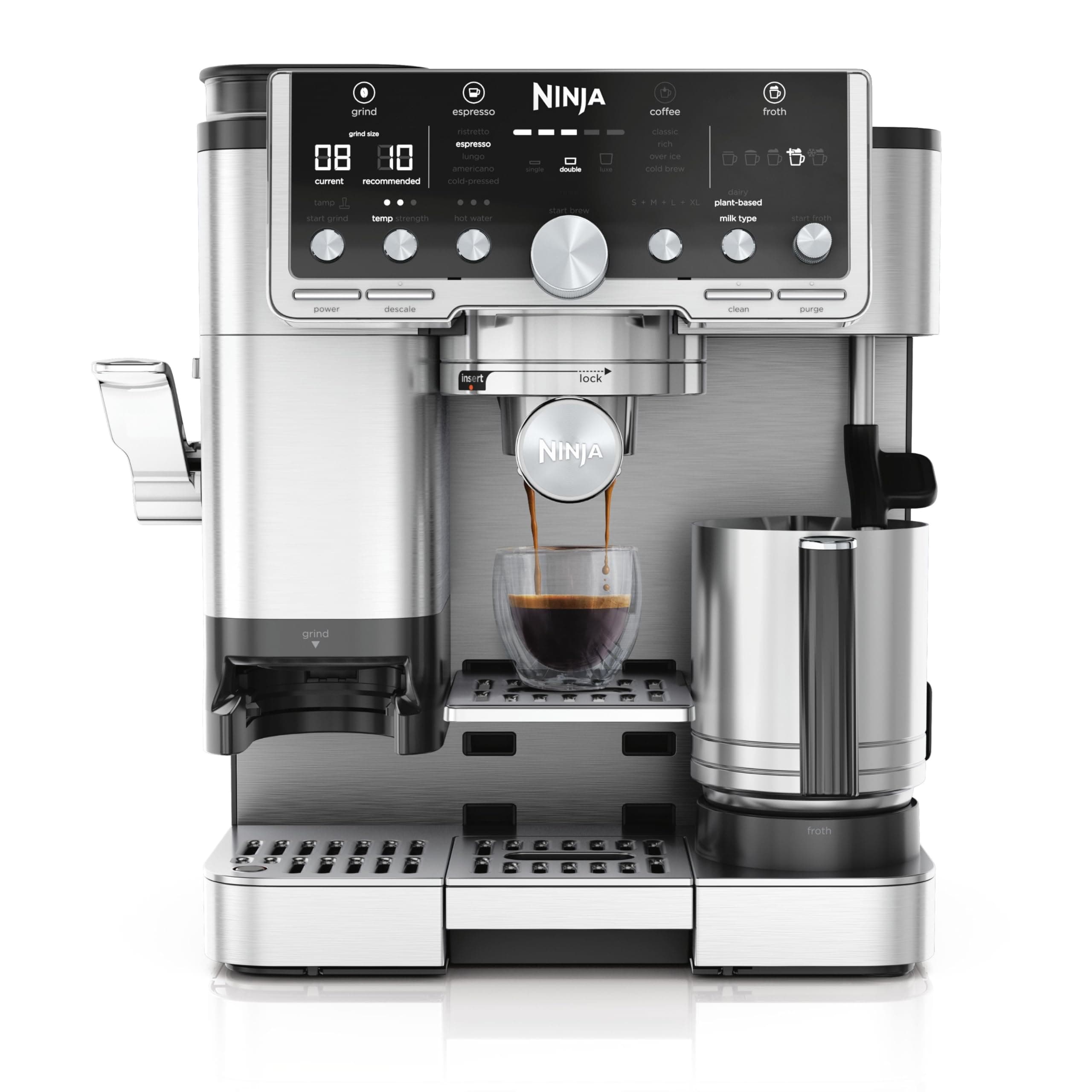 Luxe Pro 3-in-1 Coffee Machine, Latte, Cappuccino, Cold Brew & Espresso Maker With Built in Bean Grinder & Milk Frother, Easy to Use, 5 Automated Froth Presets, Silver, ES701UK