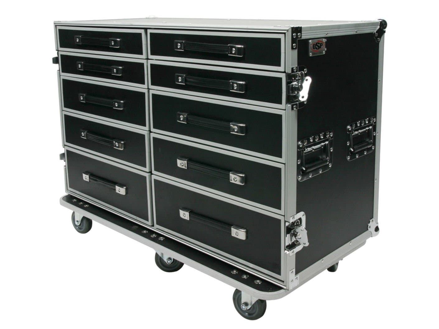 OSP Cases | Pro-Work-SXS | Side-By-Side 10-Drawer Utility Case | Free-Standing Lid Table