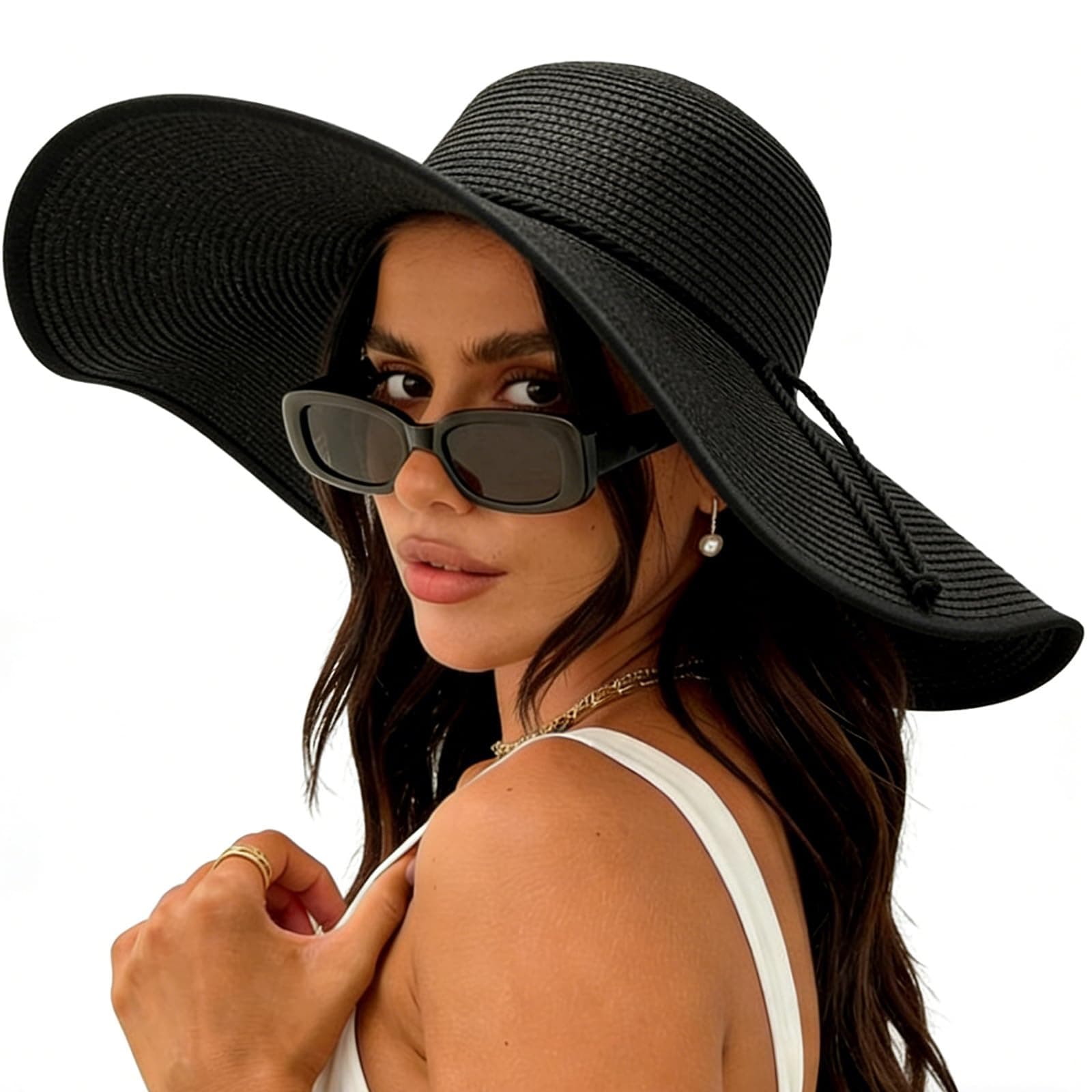 Beach Hats for Women Big Straw Wide Brim Summer Hat Floppy Foldable Roll up Cap Sun Hat UPF 50+