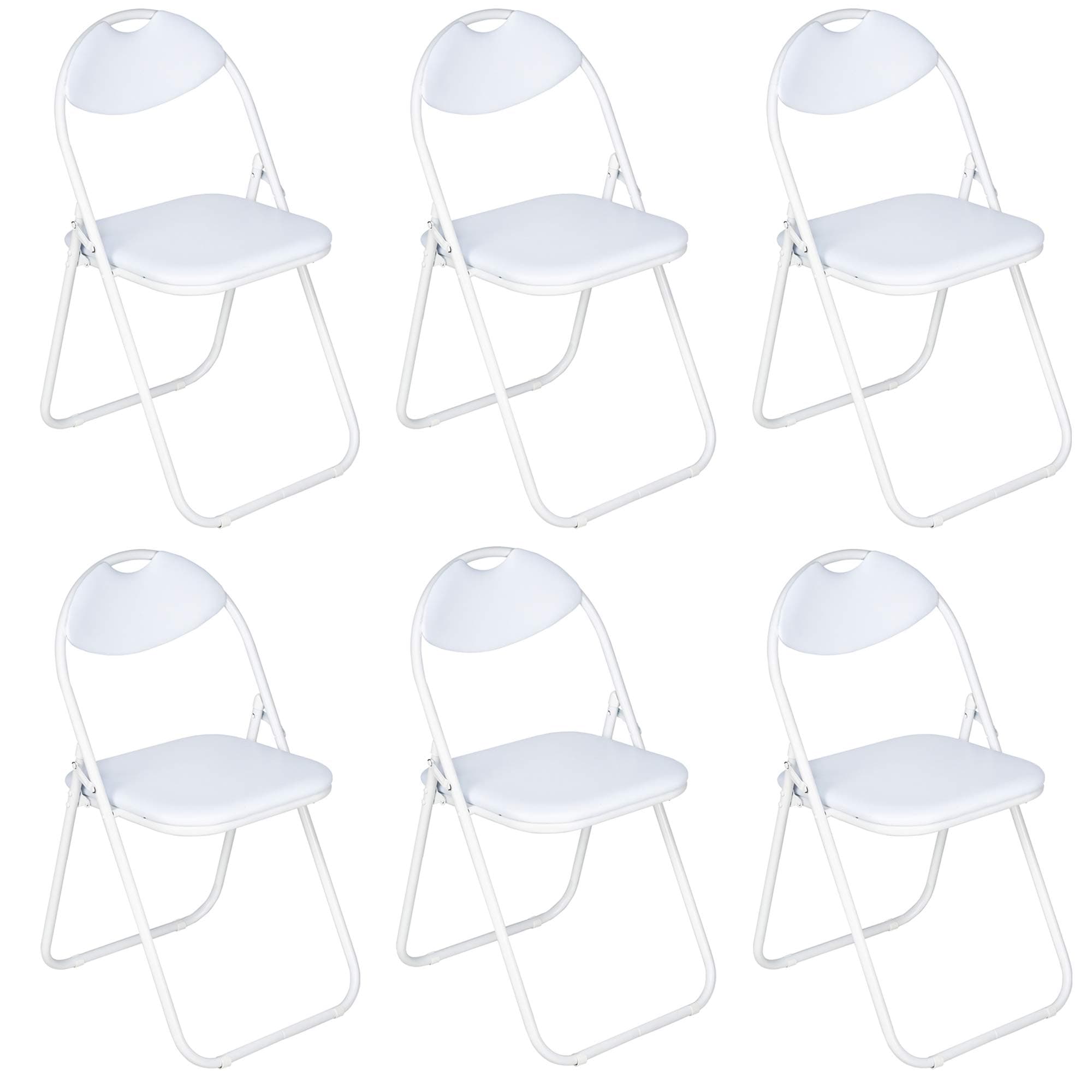 Nyxi Set of 6 X Folding Chair Padded Paris Faux Leather Chair Home Office Dining (6 X Chairs, White)