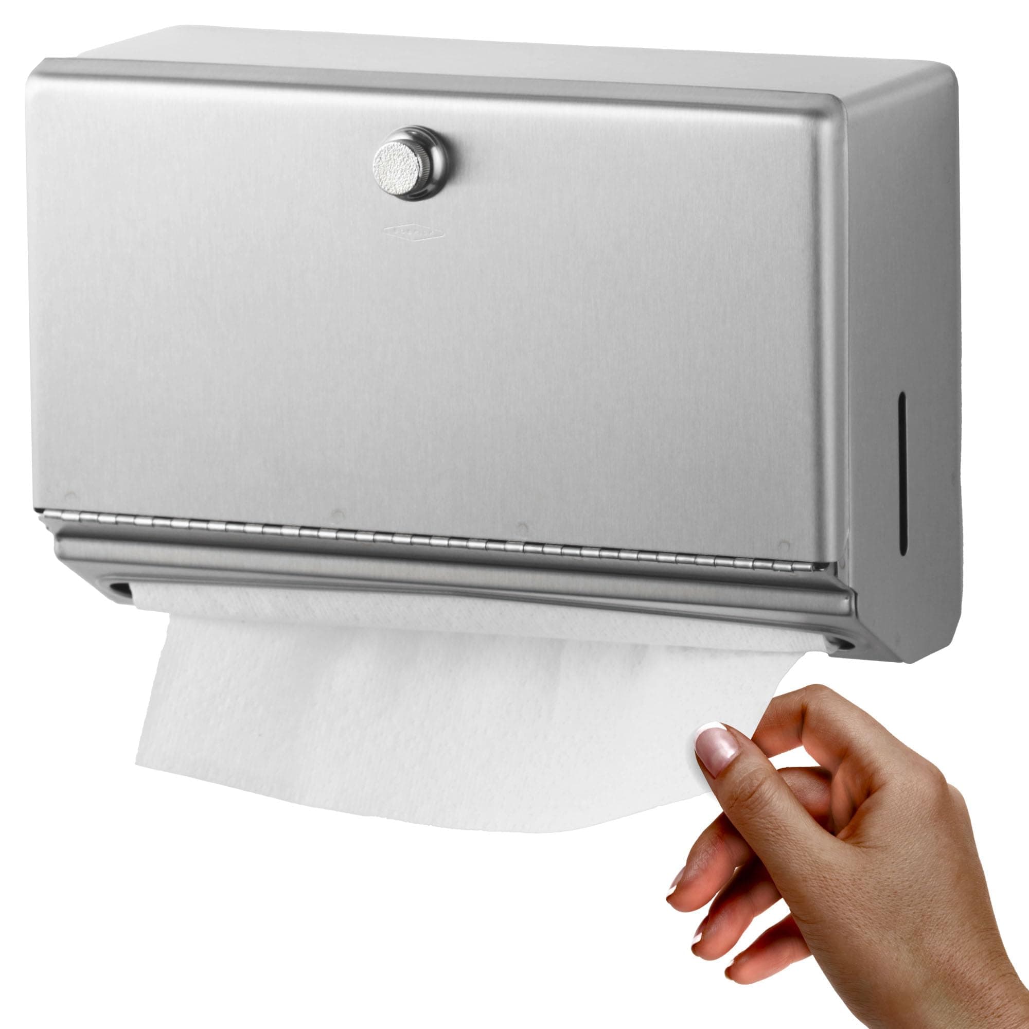 BOBRICK 2621 ClassicSeries Stainless Steel Surface-Mounted Paper Towel Dispenser, Satin Finish, Knob-Latch, 4" Length, 7-1/8" Height, 10-3/4" Width