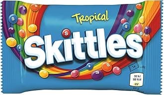 SKITTLES Tropical – Fruit-Flavoured Vegan Sweets - Individual Bag - 45g - Ideal for Sharing, Movie Nights & Party Bags