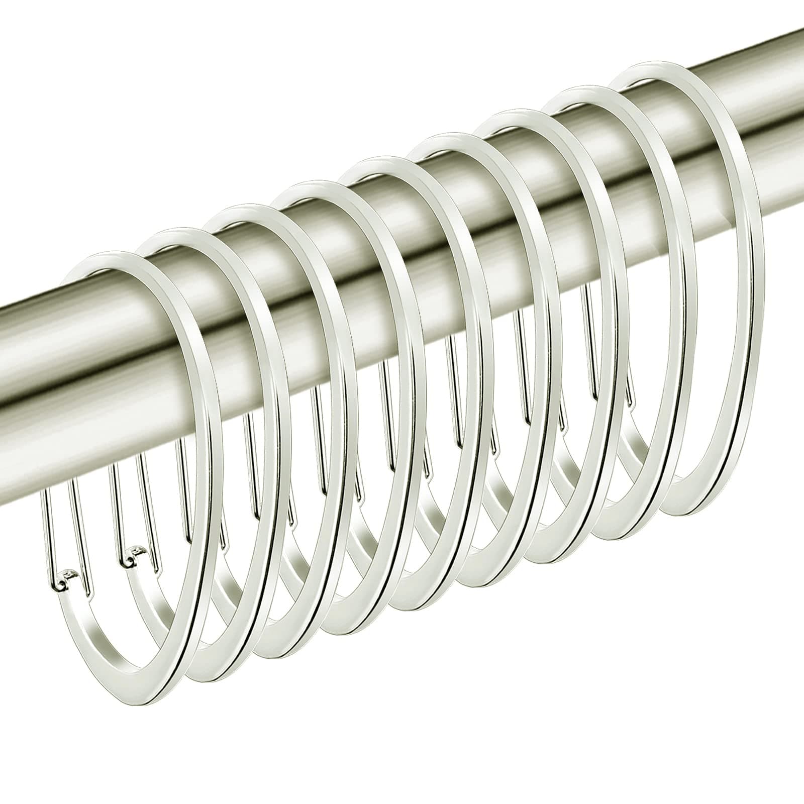 Nickel Shower Curtain Rings, Rustproof Shower Curtain Hooks for Bathroom, ZESLMG Decorative Shower Hooks Rings for Shower Curtain Rod Hangers, Set of 12 D-Shaped Design