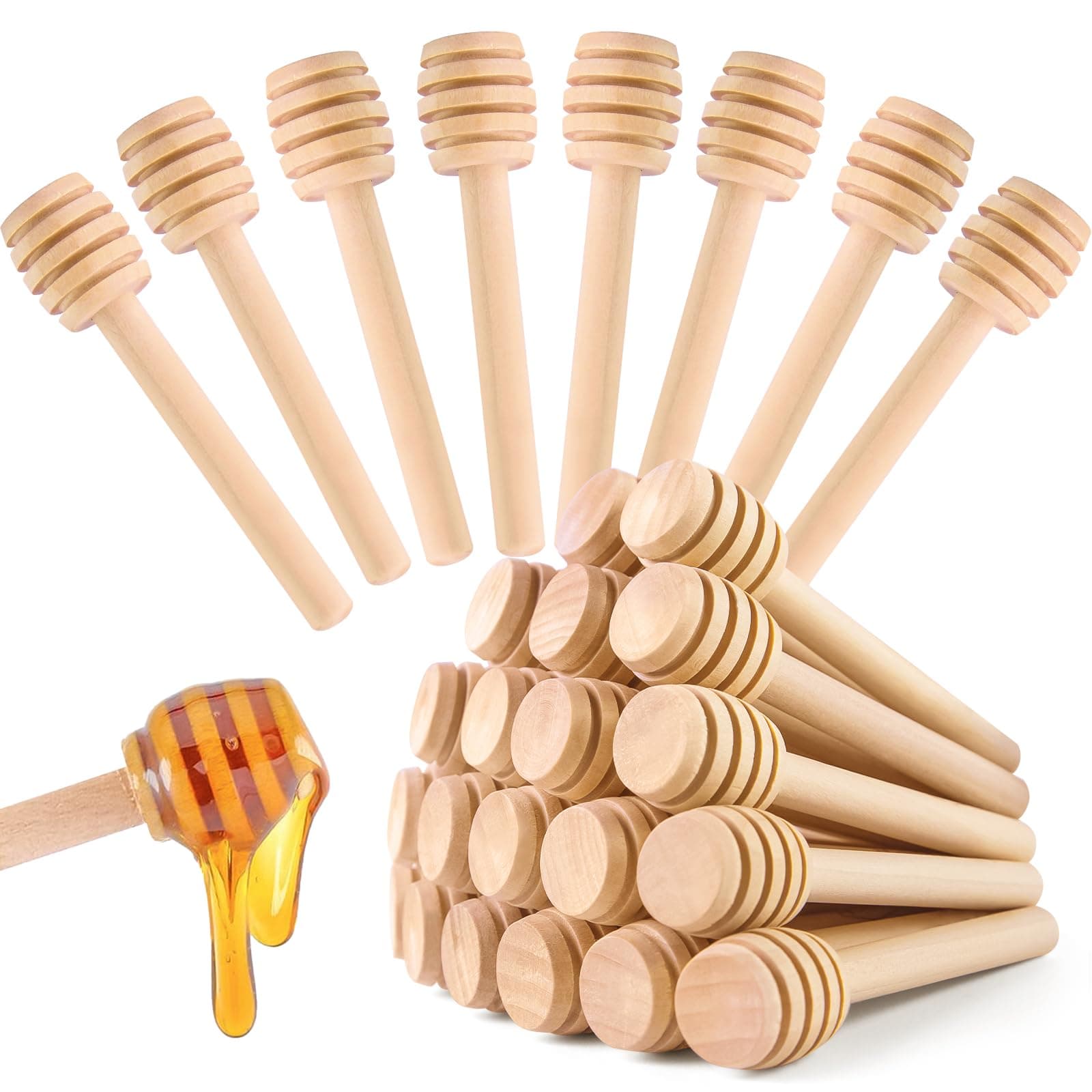 HANSGO Wooden Honey Dipper Sticks, 20 Pack 3 Inch Mini Honey Stirrers for Jars Dispense and Drizzle, Natural Wood Wand for Tea Party, Wedding Favors, Baby Shower Gifts