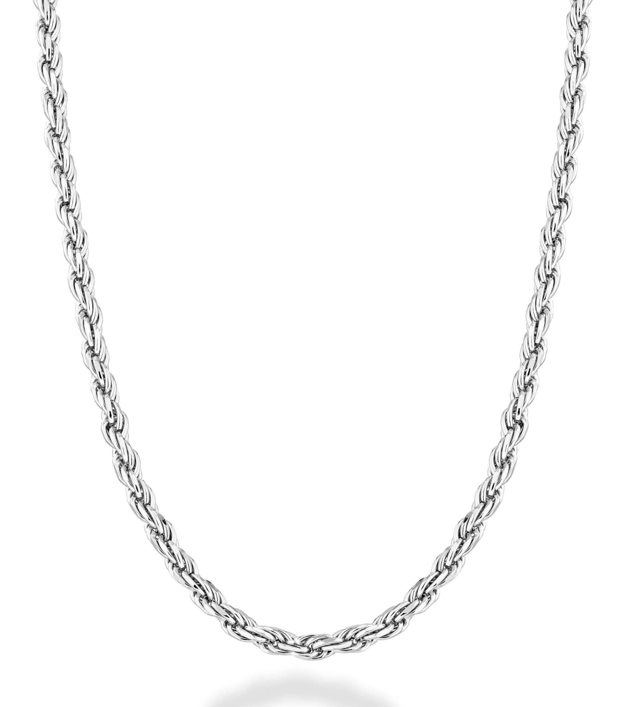 Miabella Solid 925 Sterling Silver Italian 2mm 3mm Diamond Cut Braided Rope Chain Necklace for Men Women 925 Sterling Silver Made in Italy, Length 30 Inches, Sterling Silver, Gemless, Sterling Silver