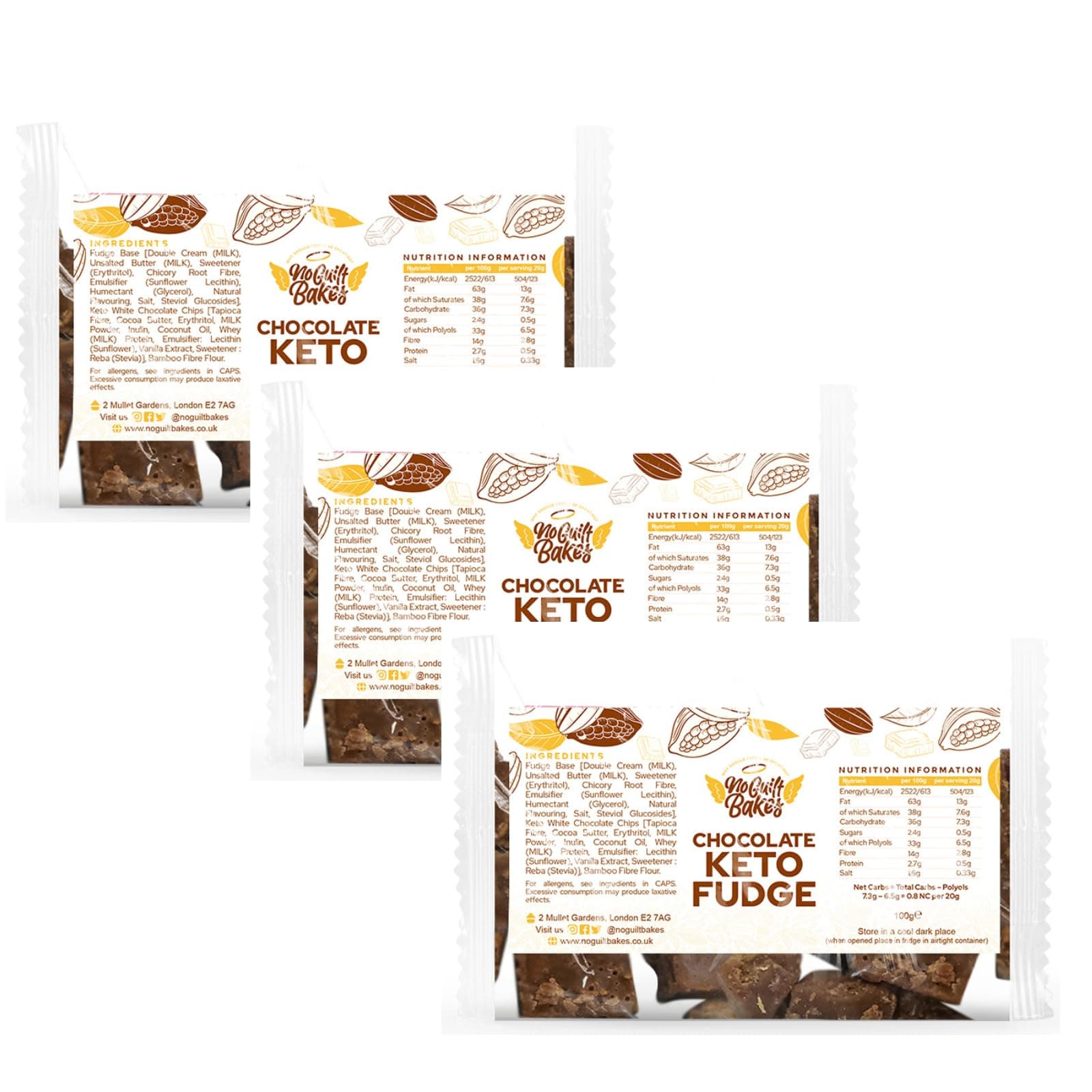Chocolate Keto Fudge | No Guilt Bakes | Diabetic Sweets & Low Carb | No Added Sugars, Healthy Snack (100g, 3 Pack)