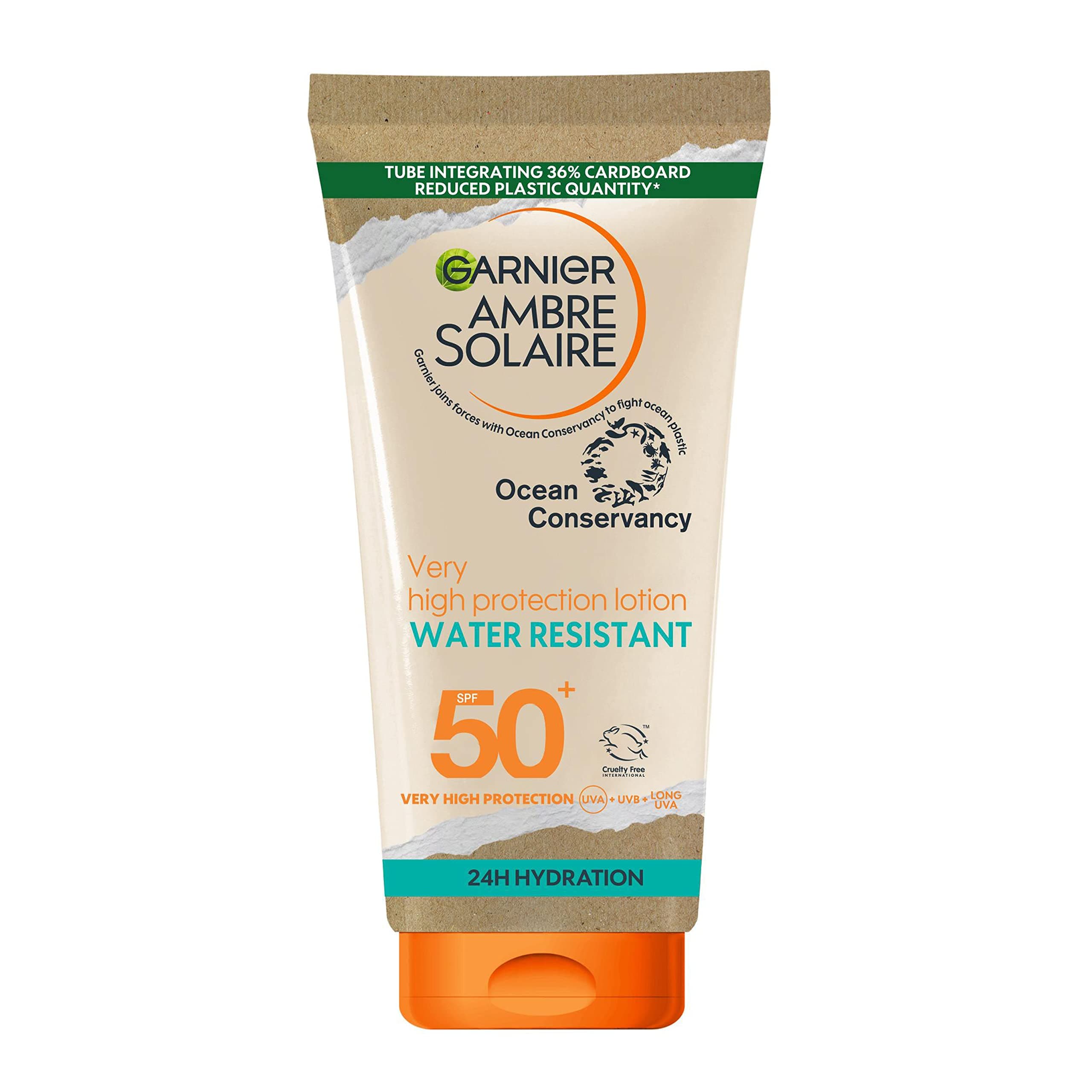 Garnier Ambre Solaire SPF 50+ Water Resistant High Protection Sun Cream Lotion, Sun Protection Factor 50 +, Non Sticky Sunscreen, UVA & UVB Protection, Approved by Cruelty Free International, 175ml