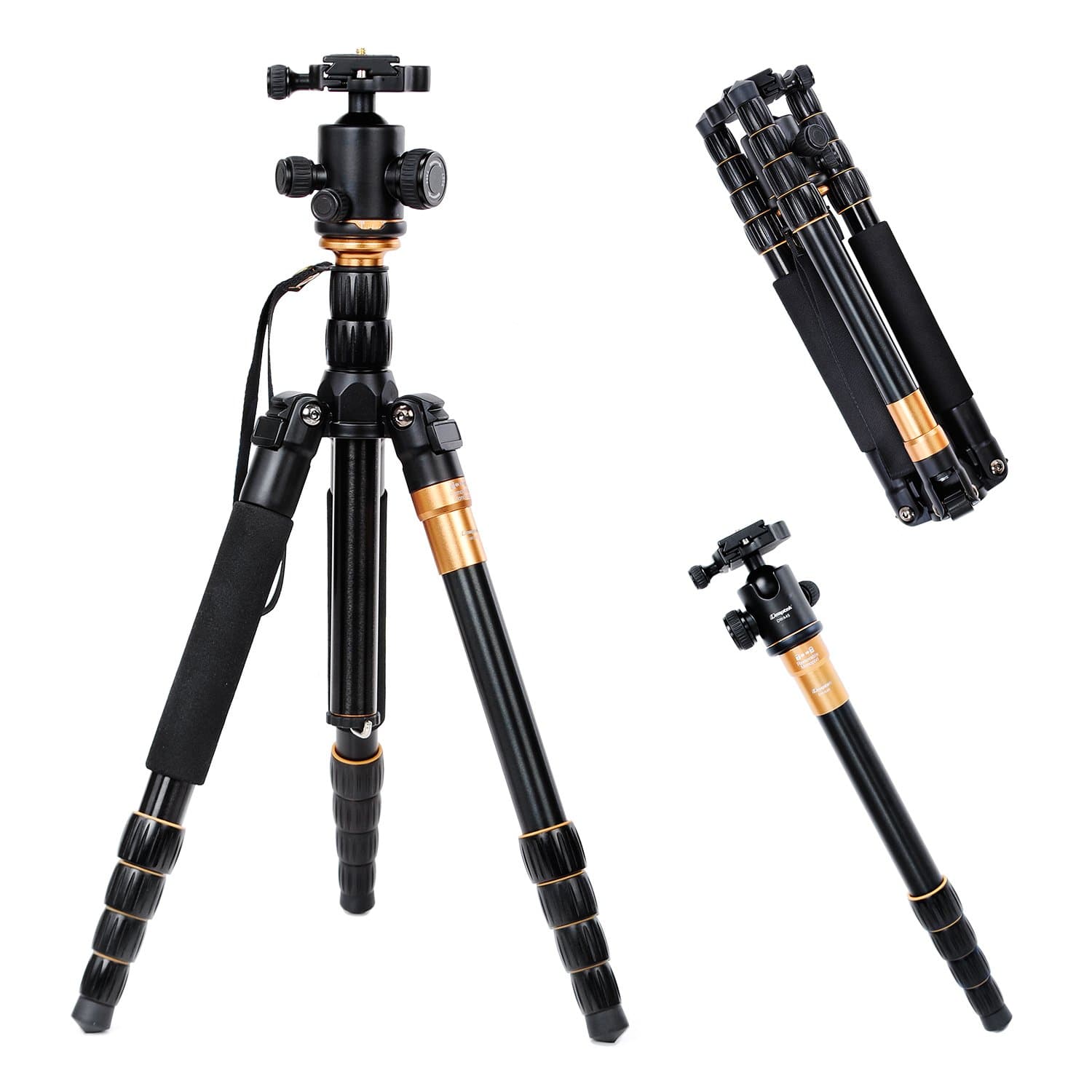 Professional Portable Magnesium Aluminium Alloy Tripod Monopod Kit with Ball Head For DSLR SLR Camera DV Canon Nikon Petax Sony + Waist Tripod Holder Max Height: 153cm