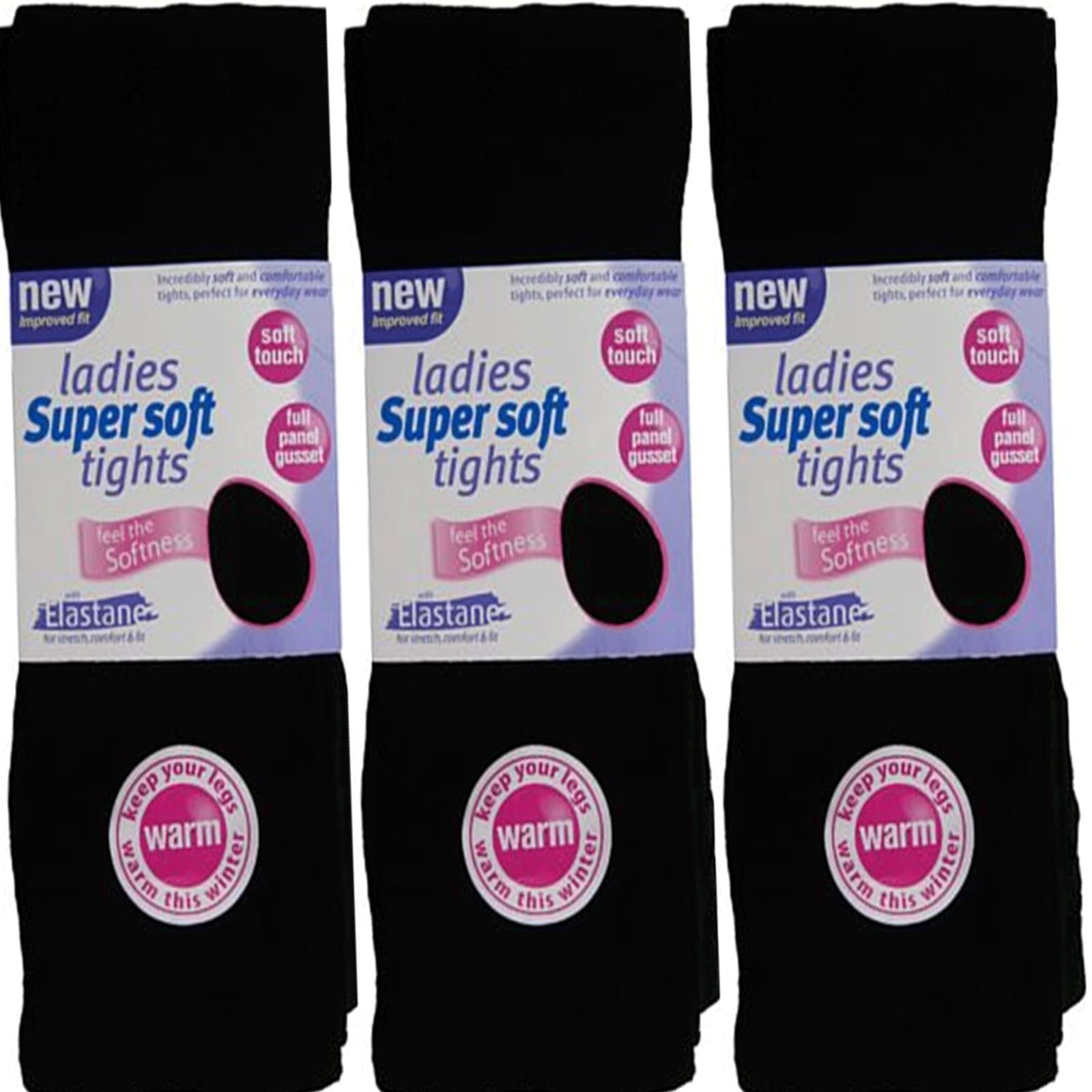 3 Pairs Ladies Soft Winter Knitted Black Tights