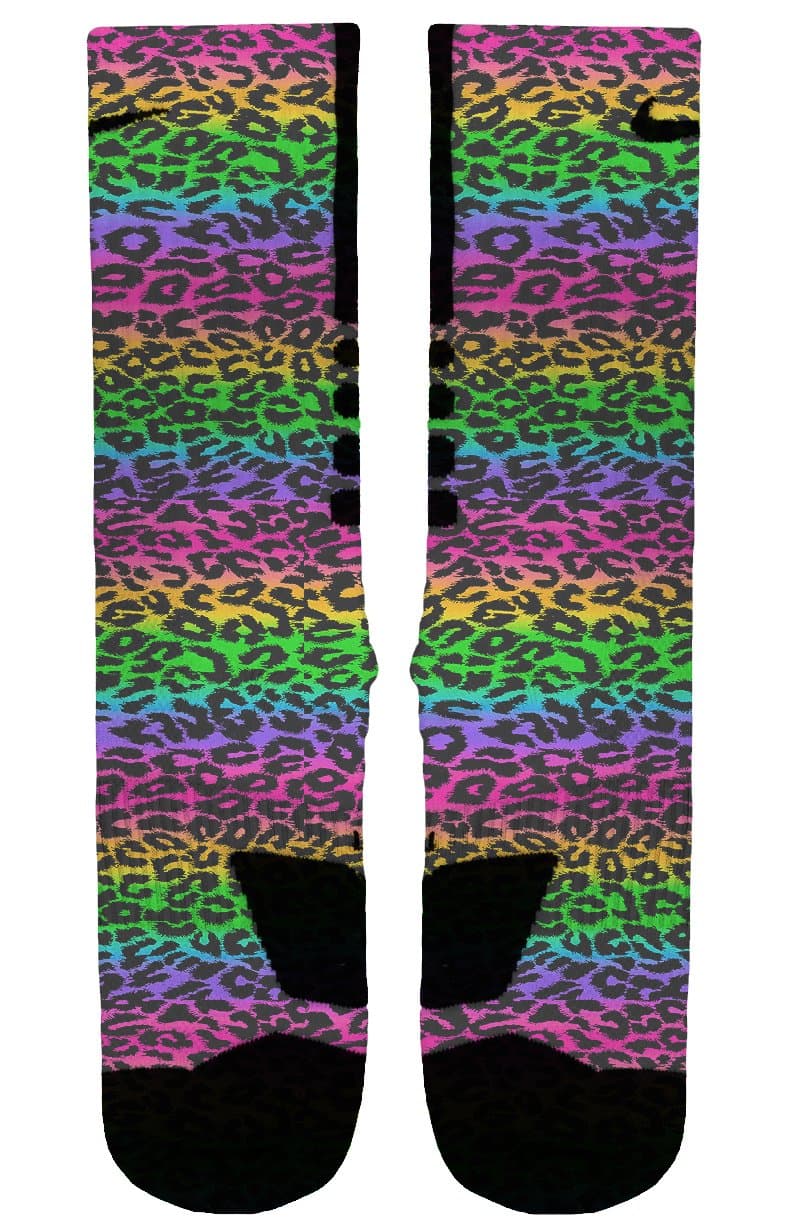 Rainbow Zebra Custom Designed Nike Elite Socks (Medium)