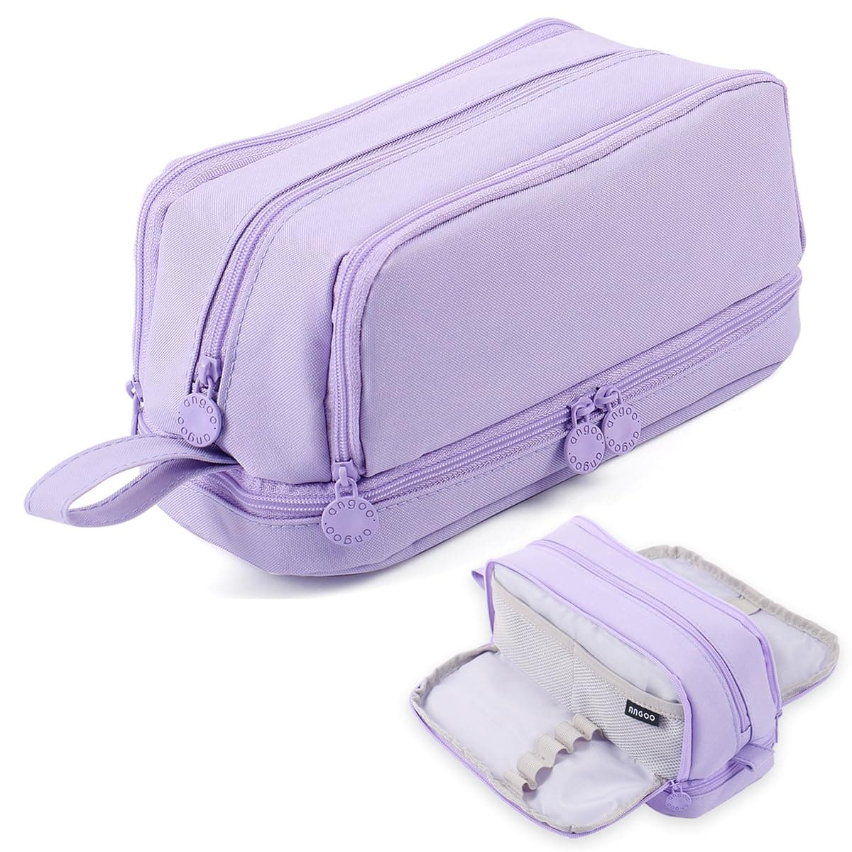 MAMUNU Large Capacity Pencil Case 4 Compartments, Big Pen Pouch with Zipper Portable Handle, Aesthetic Pencil Case Bag Stationery Organizer for Office College School Teen Girl Boy Men Women, Purple