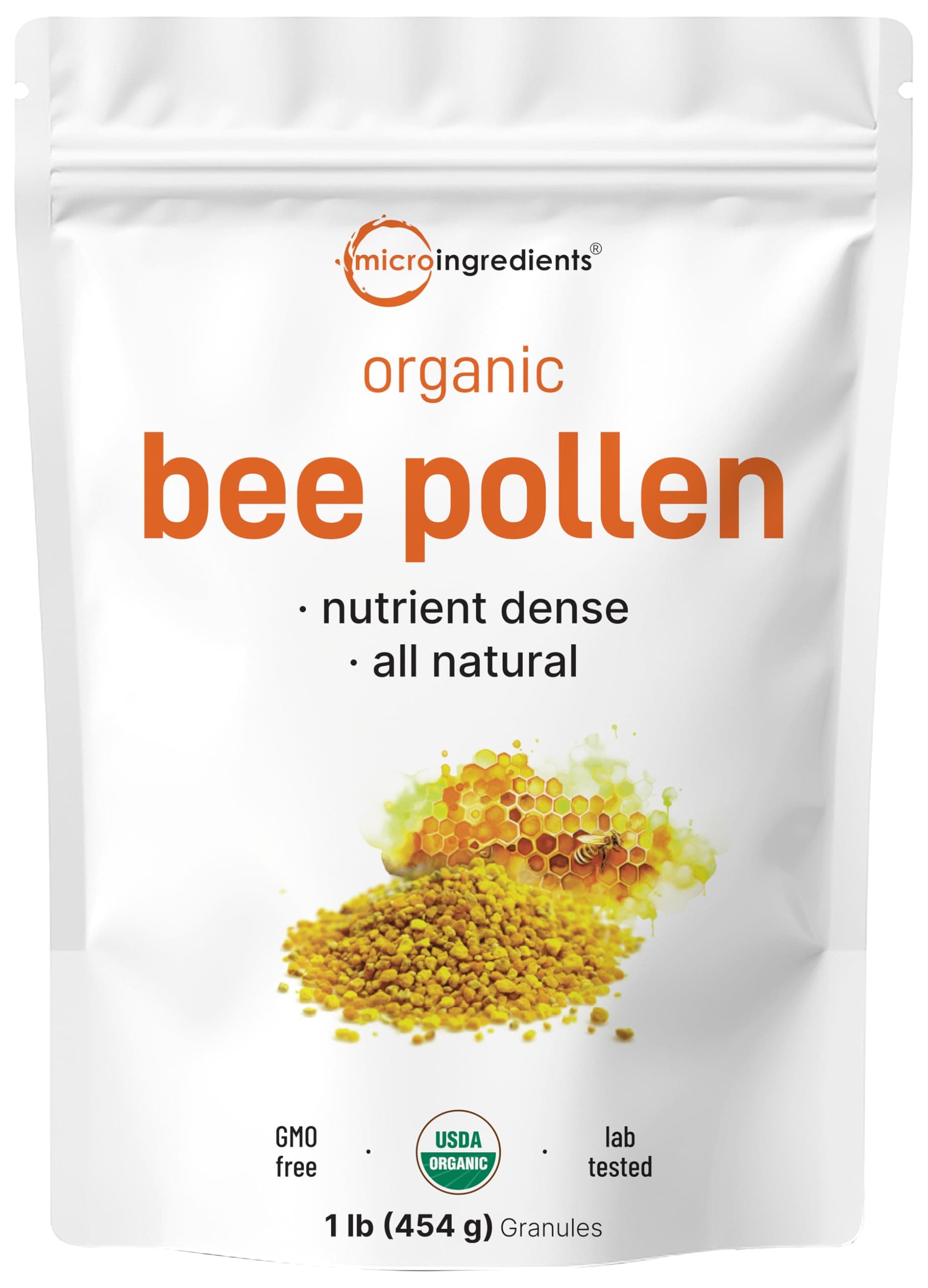 Micro Ingredients Organic Bee Pollen Granules, 1 lb | Fresh Harvest, Raw & Natural Superfood | Rich in B Vitamins, Minerals, Protein & Antioxidants | Keto, Non-GMO