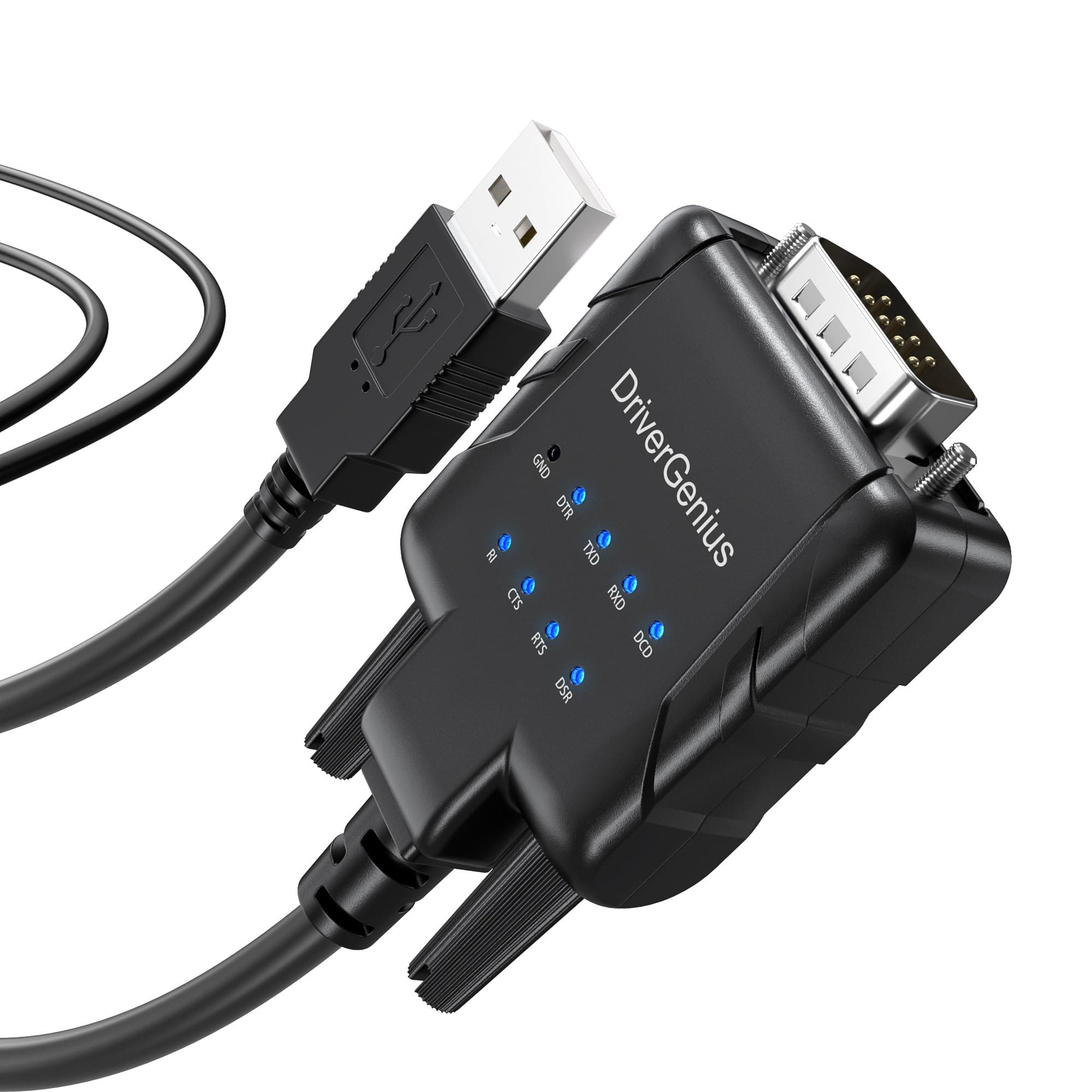 DriverGenius SerialPulseX Series | USB to Serial RS232 DB9 Adapter Cable with 9 x LED Indicators - Prolific PL2303GC - Compatible with Windows 11, macOS 15, Linux (USB232A-E-A, 3ft/1m)