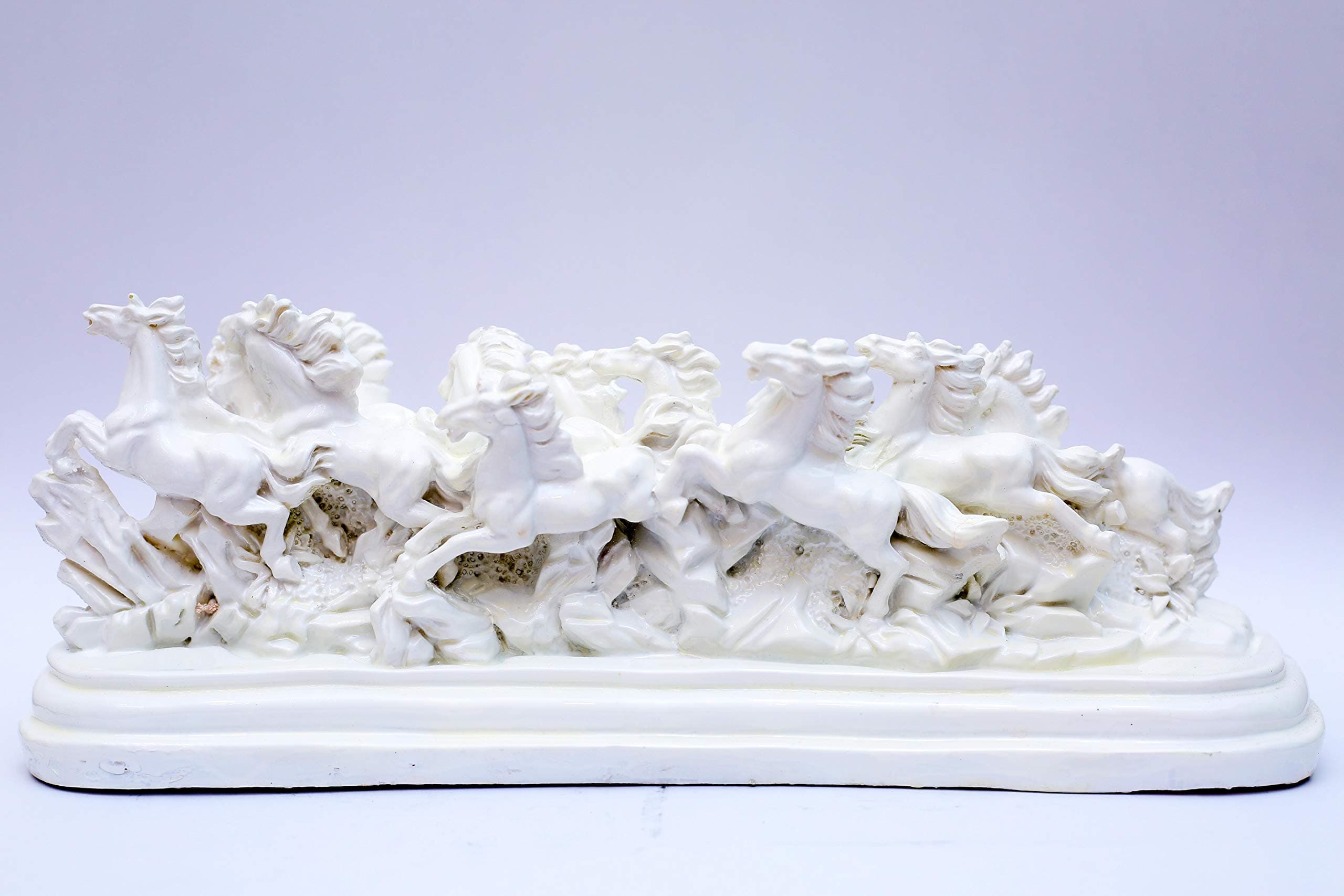 Saanwara Creations Vastu Remedy Polystone 12 Gwalloping Horses Statue in White Colored (Height 5 inch)
