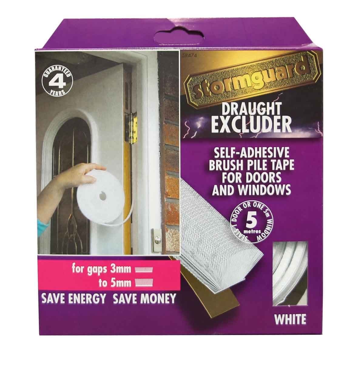 STORMGUARDWhite Brush pile draught excluder weather proofing seal self adhesive. 5 Metre Roll, Guaranteed 4 years.
