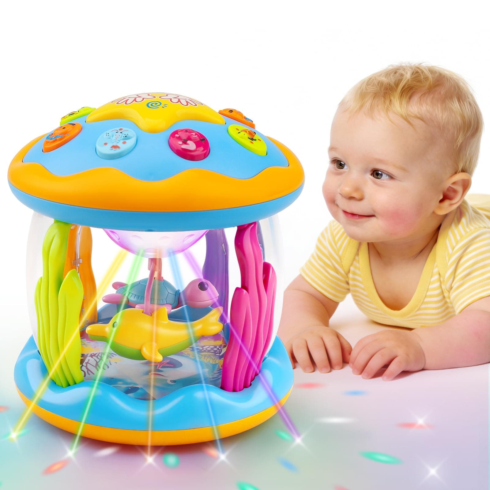Baby Toys 0-6 Months Ocean Rotating Projector Musical Light Up Tummy Time Toys for Infants 0-3 4 5 6 7 8 9 Months Baby Aquarium Crawling Toys 6-12 Month Boys Girls 1 2 Year Old Birthday Easter Gifts