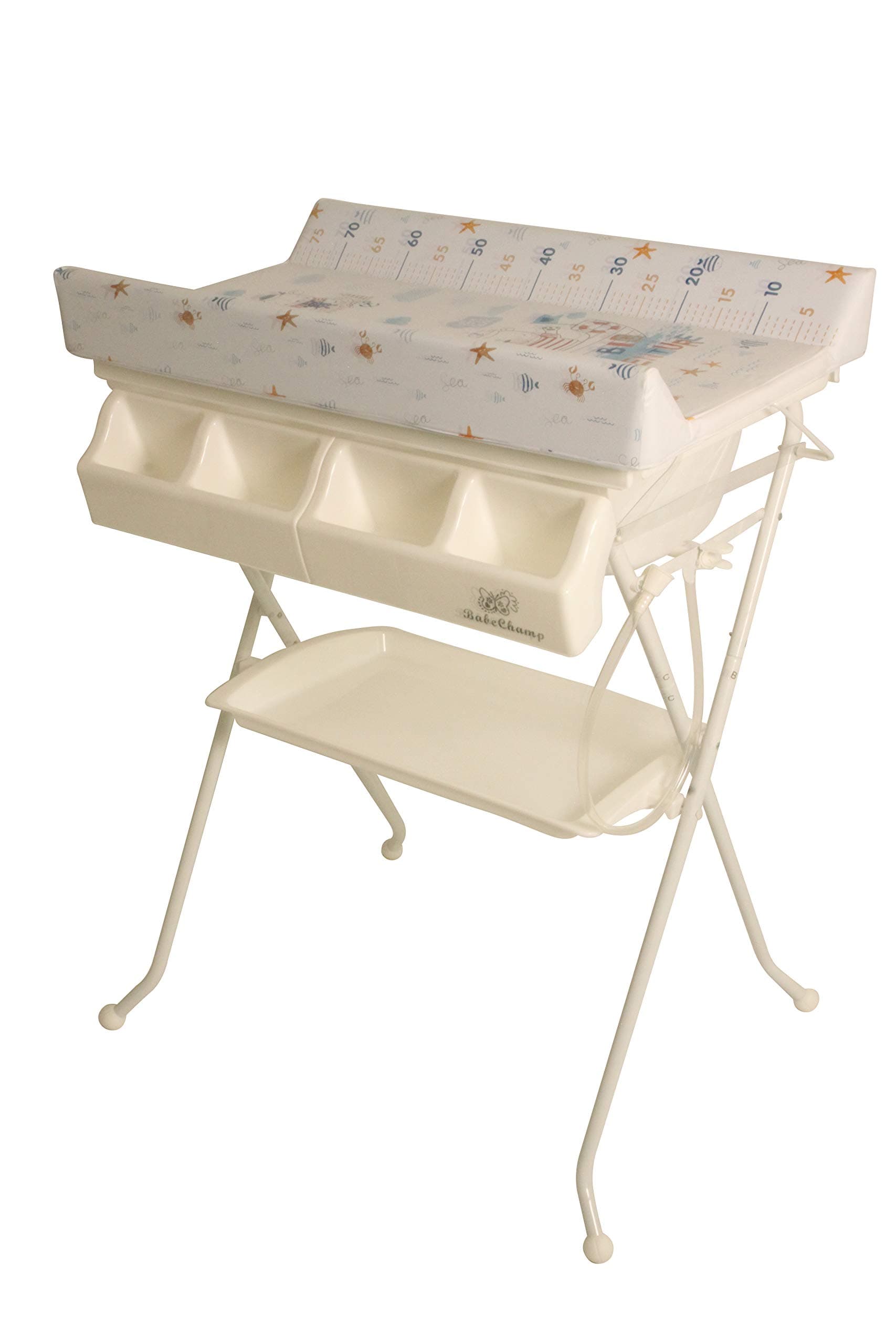 BabeChamp i-Bath Foldable Baby Changing Table | Folding Baby Bath Table and Dresser Unit | Folding Storage Organizer (Sailing Bear)